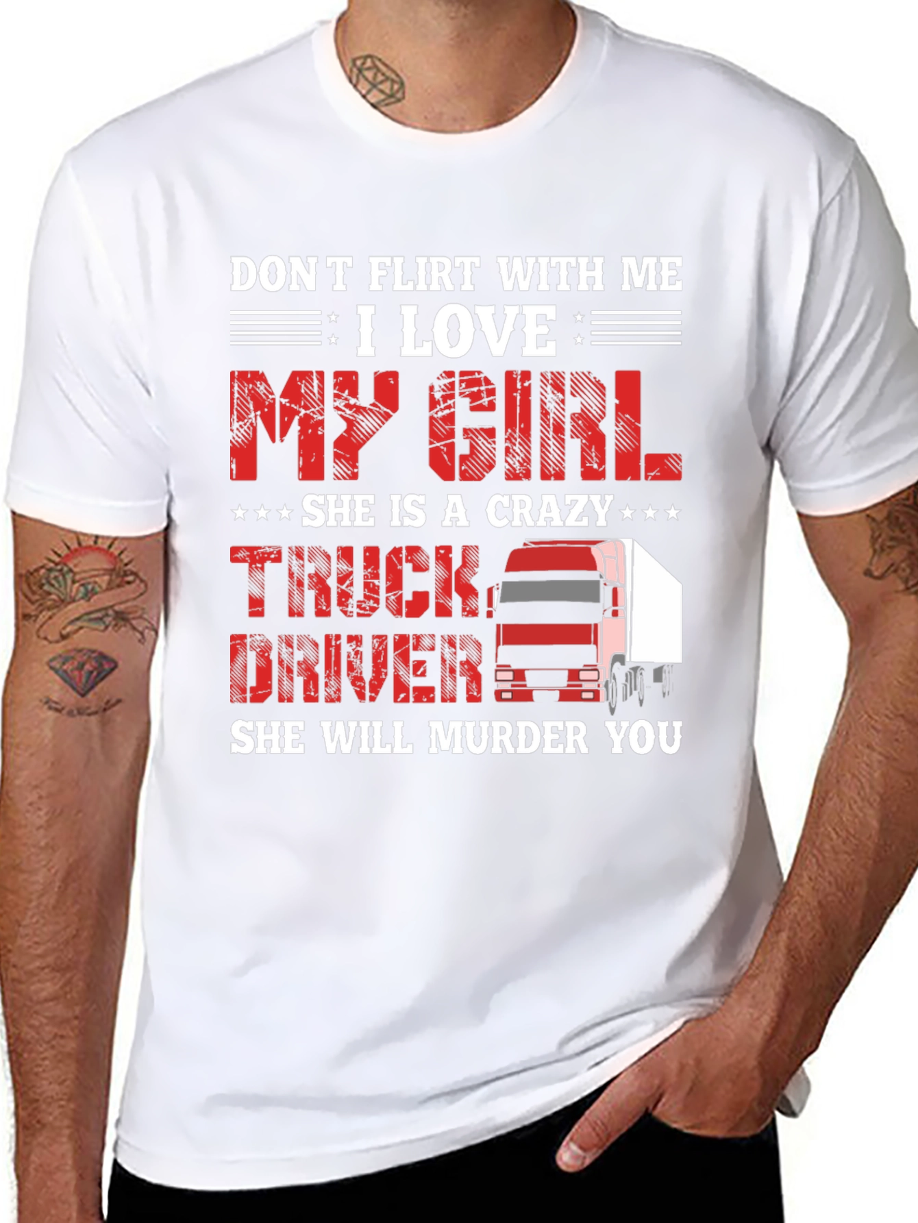 Black Crazy Truck Driver Girl T-Shirt view 8