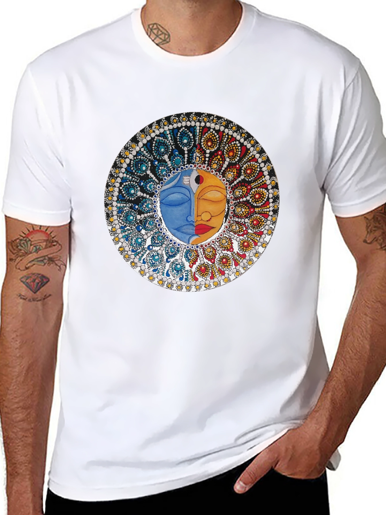Black Yin Yang Face Graphic Tee - Unisex Black T-Shirt view 8