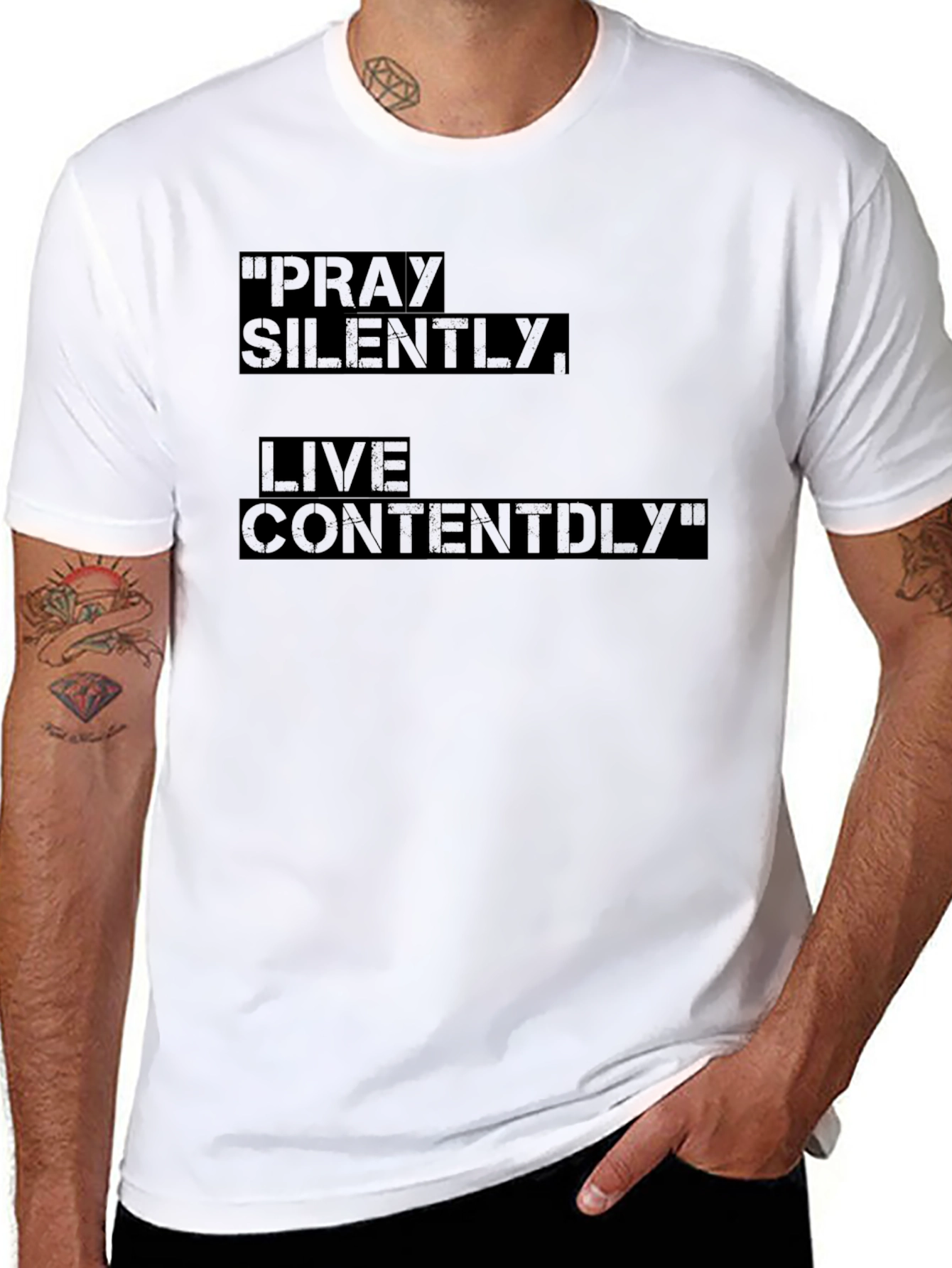 Black Pray Silently Live Contentedly Graphic T-Shirt view 8
