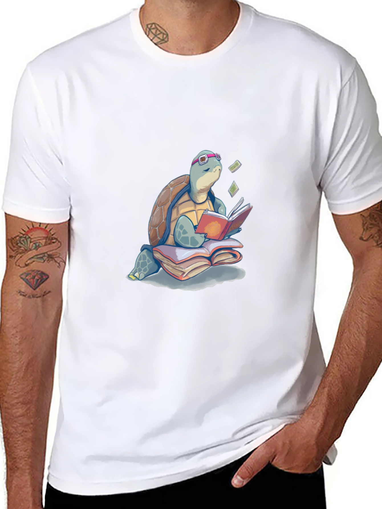 Black Turtle Reading Book T-Shirt view 8