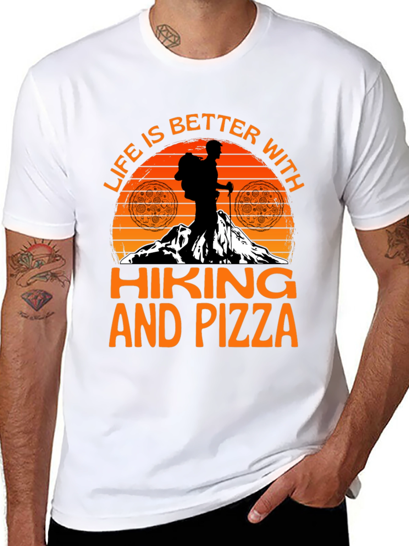 Black Hiking and Pizza Graphic Tee view 8