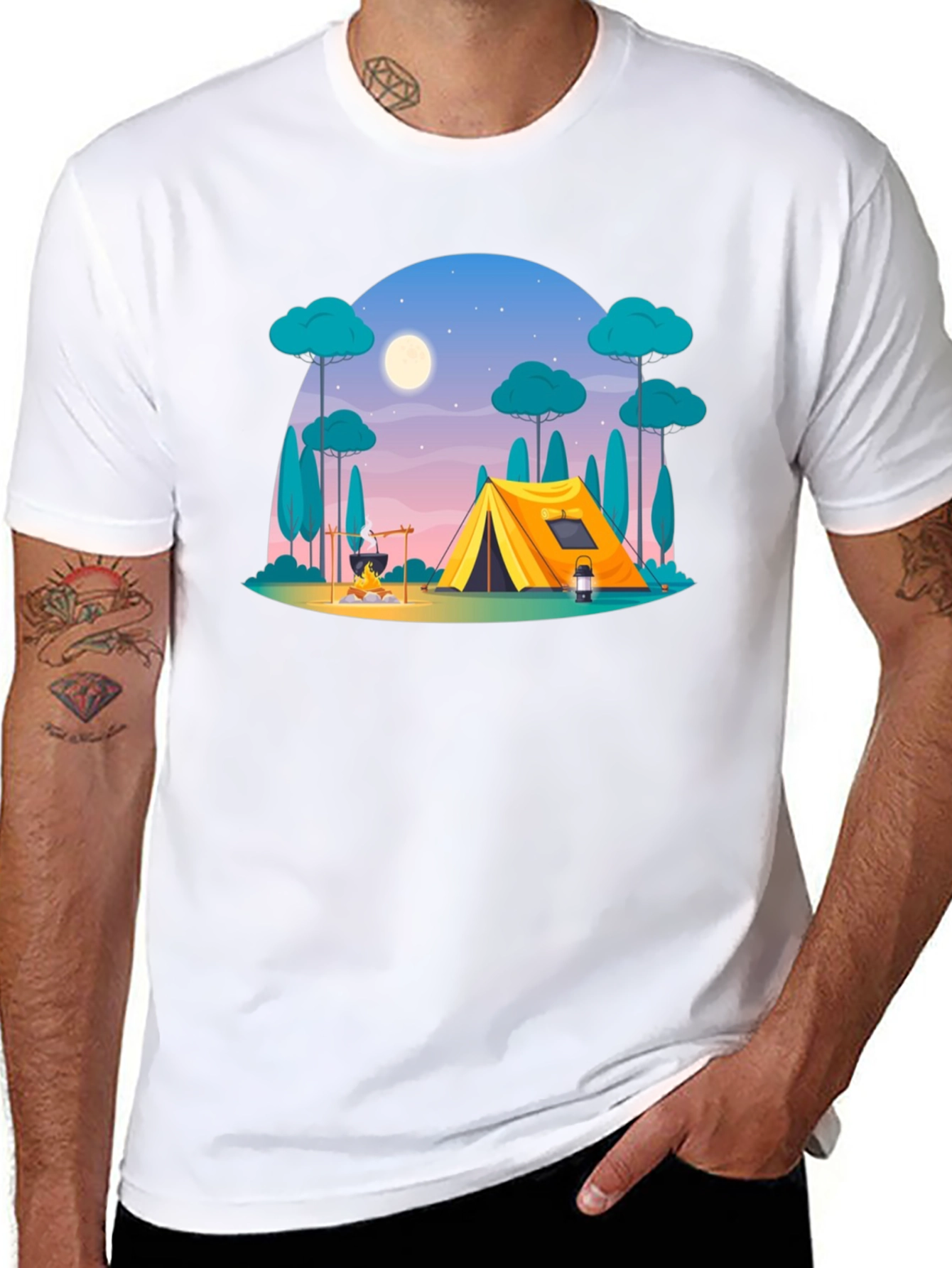 Black Camping Scene Graphic Tee - Outdoor Adventure Shirt view 8