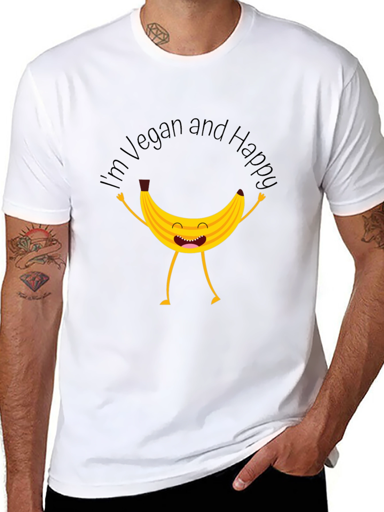 Black Vegan Happy Banana Graphic T-Shirt view 8