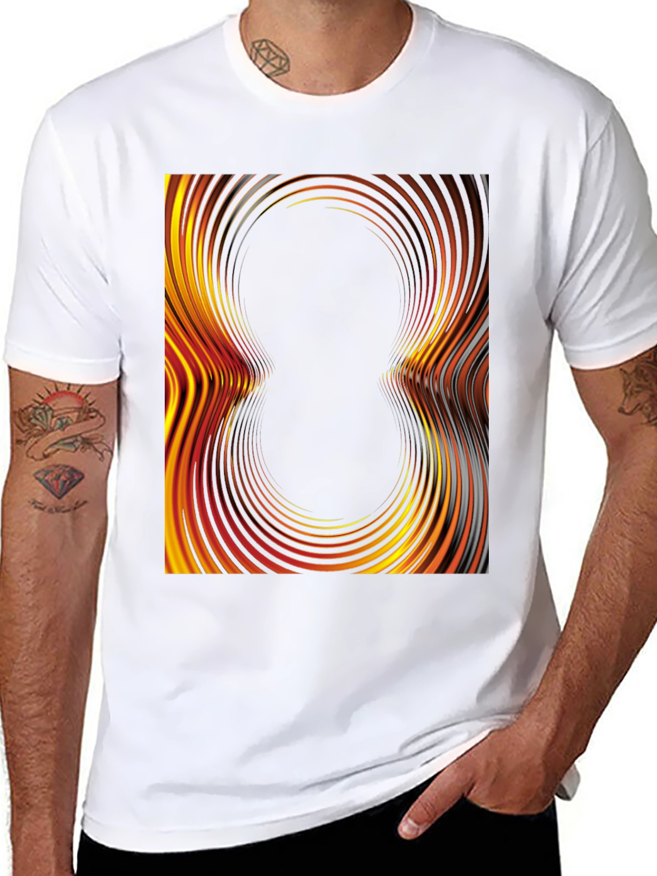 Black Abstract Swirl Graphic Tee - Black Cotton T-Shirt view 8