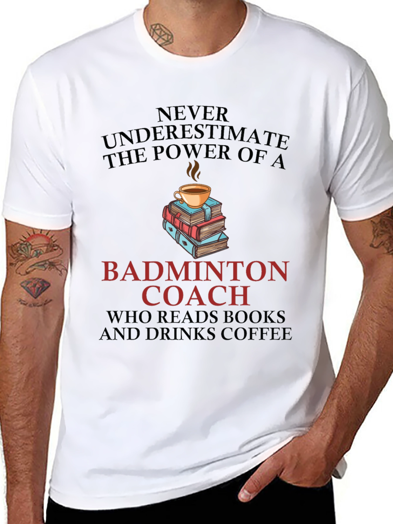 Black Badminton Coach Coffee & Books Graphic T-Shirt view 8
