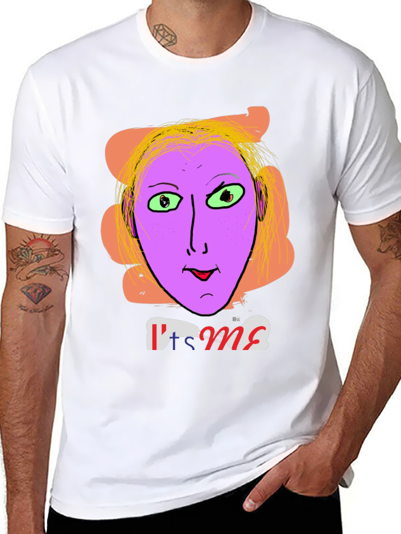Black Unique Graphic Tee - "It's Me" Funny Purple Face view 8