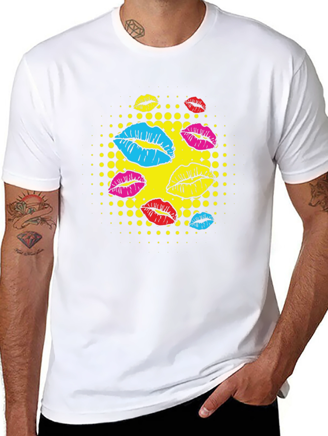 Black Pop Art Lips Graphic T-Shirt - Stylish Casual Wear view 8