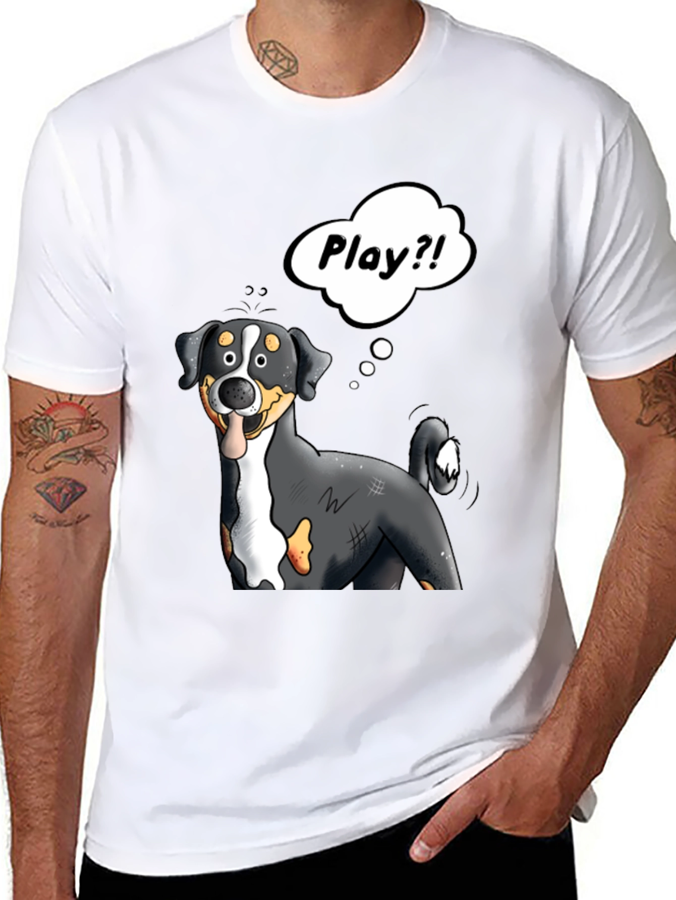 Black Playful Dog Cartoon Graphic Tee view 8