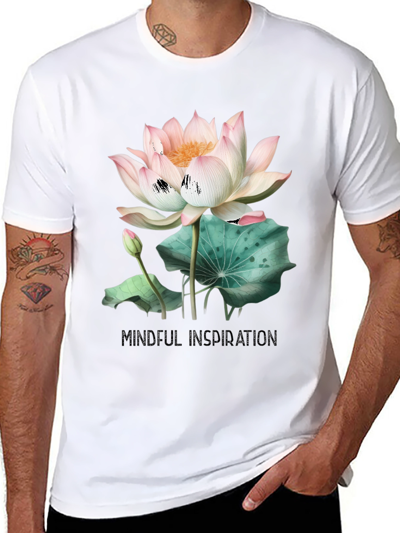 Black Mindful Inspiration Lotus Graphic Tee - Black view 8