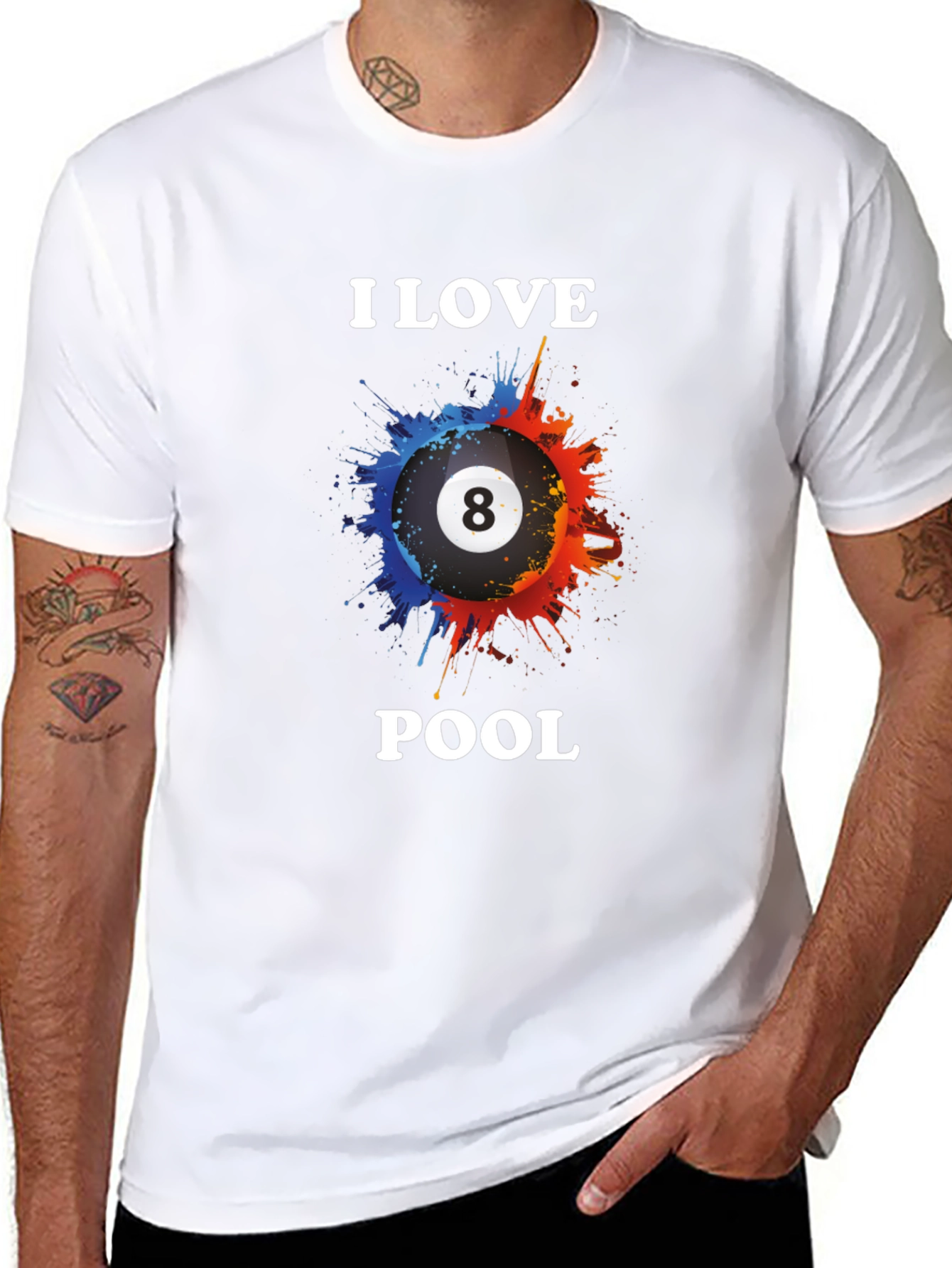 I Love Pool Graphic Tee - Billiards Fan T-Shirt - 8