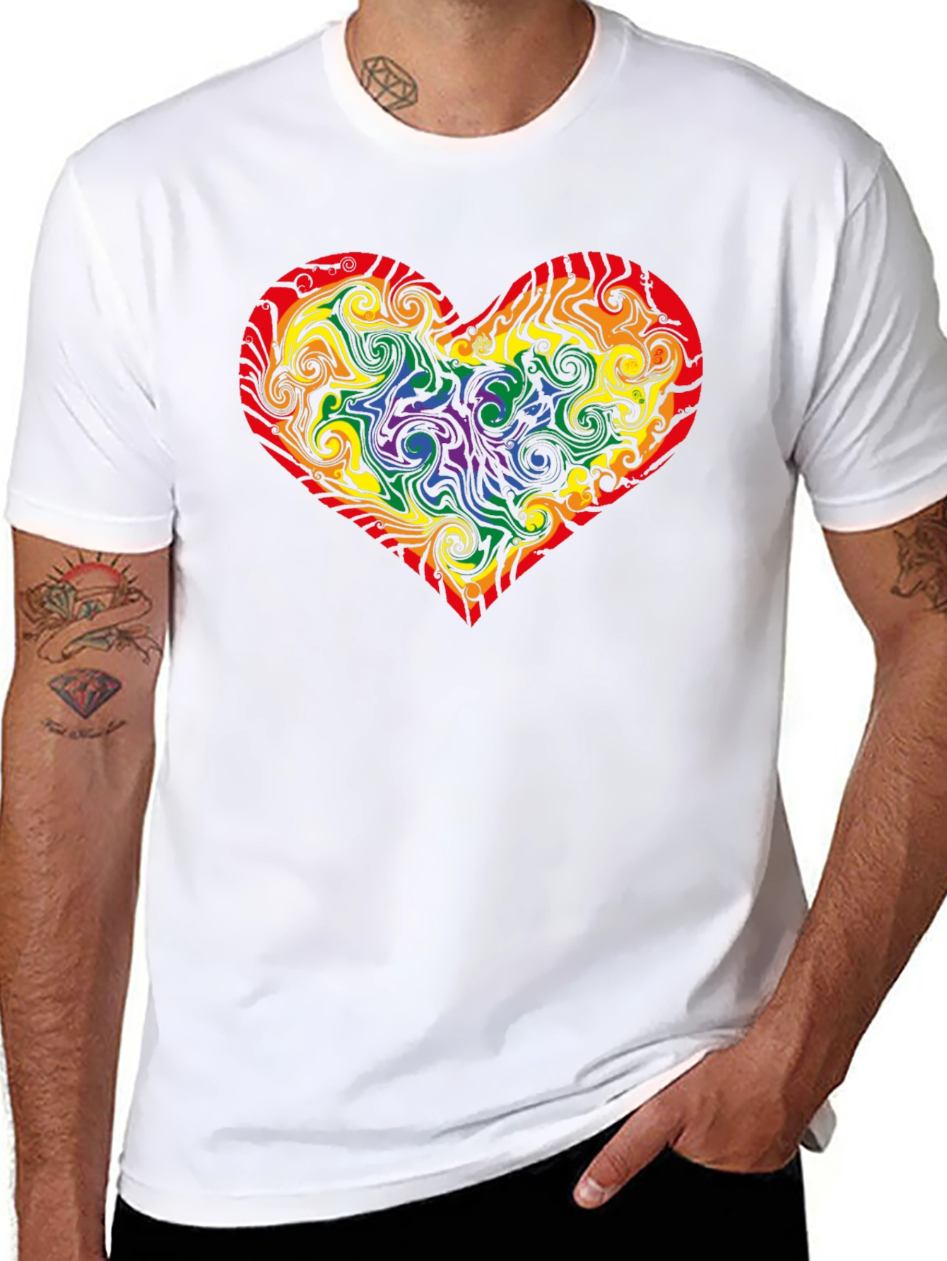 Black Rainbow Heart Swirl T-Shirt - Pride Apparel view 8