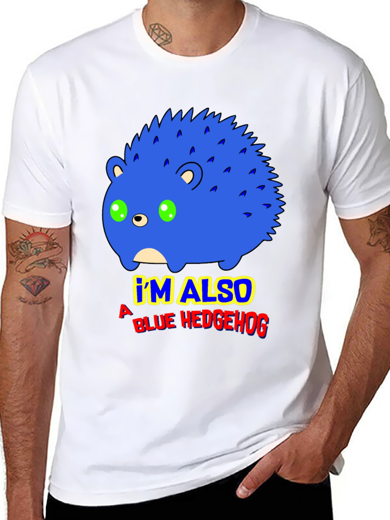 Black Blue Hedgehog Graphic T-Shirt - Funny Cartoon Tee view 8