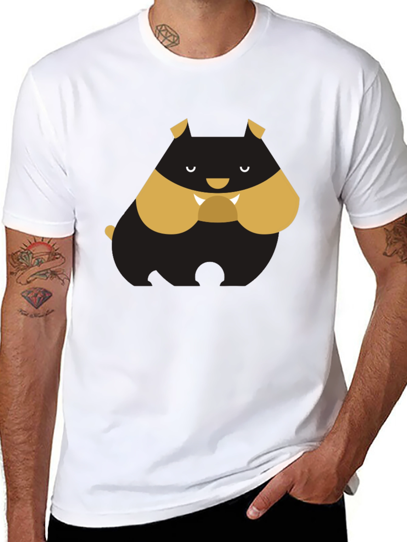 Black Cartoon Bulldog Graphic Tee - Black T-Shirt view 8