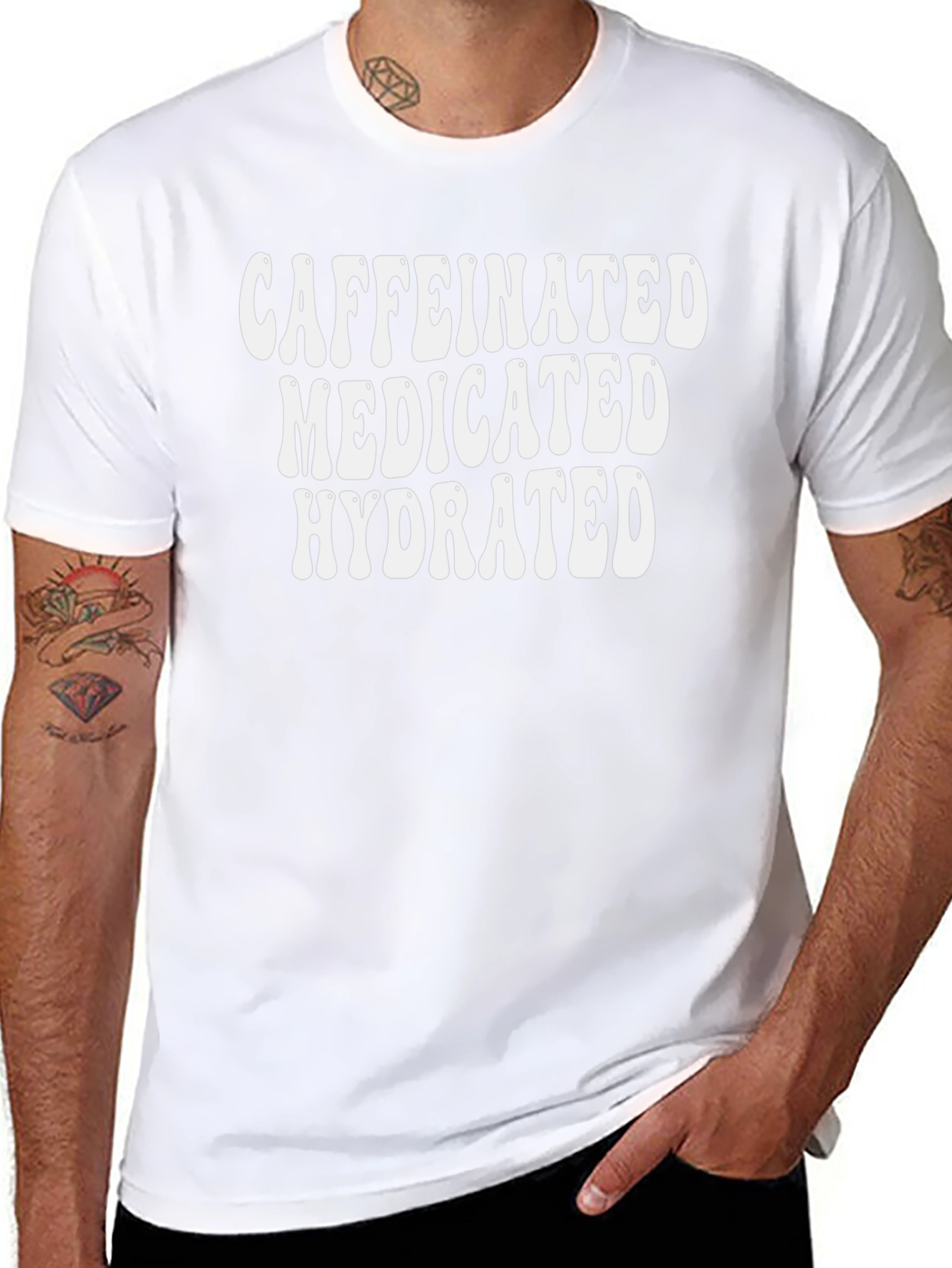 Caffeinated Medicated Hydrated Black Graphic Tee - 8