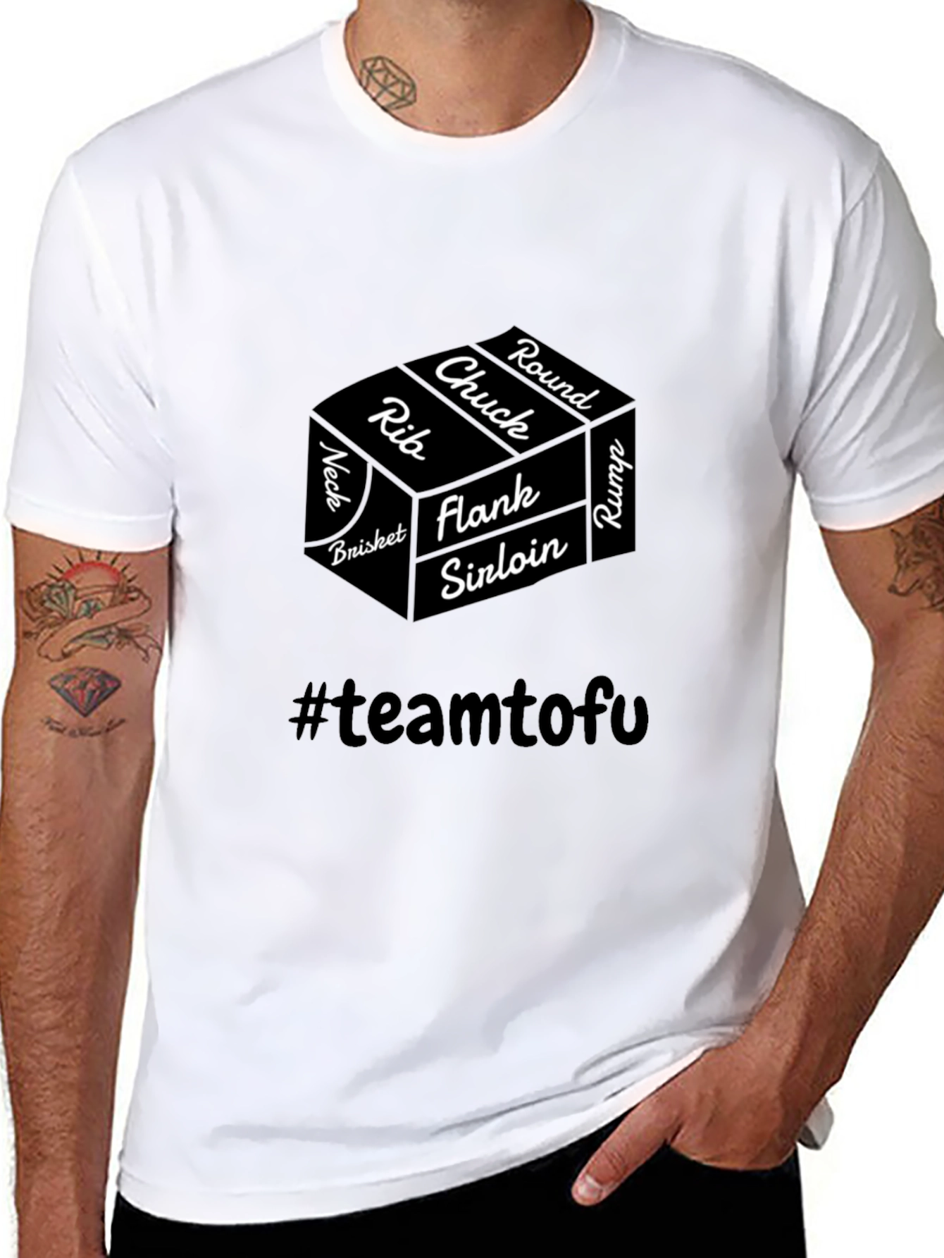 Black Funny Meat Cuts Team Tofu Black T-Shirt view 8
