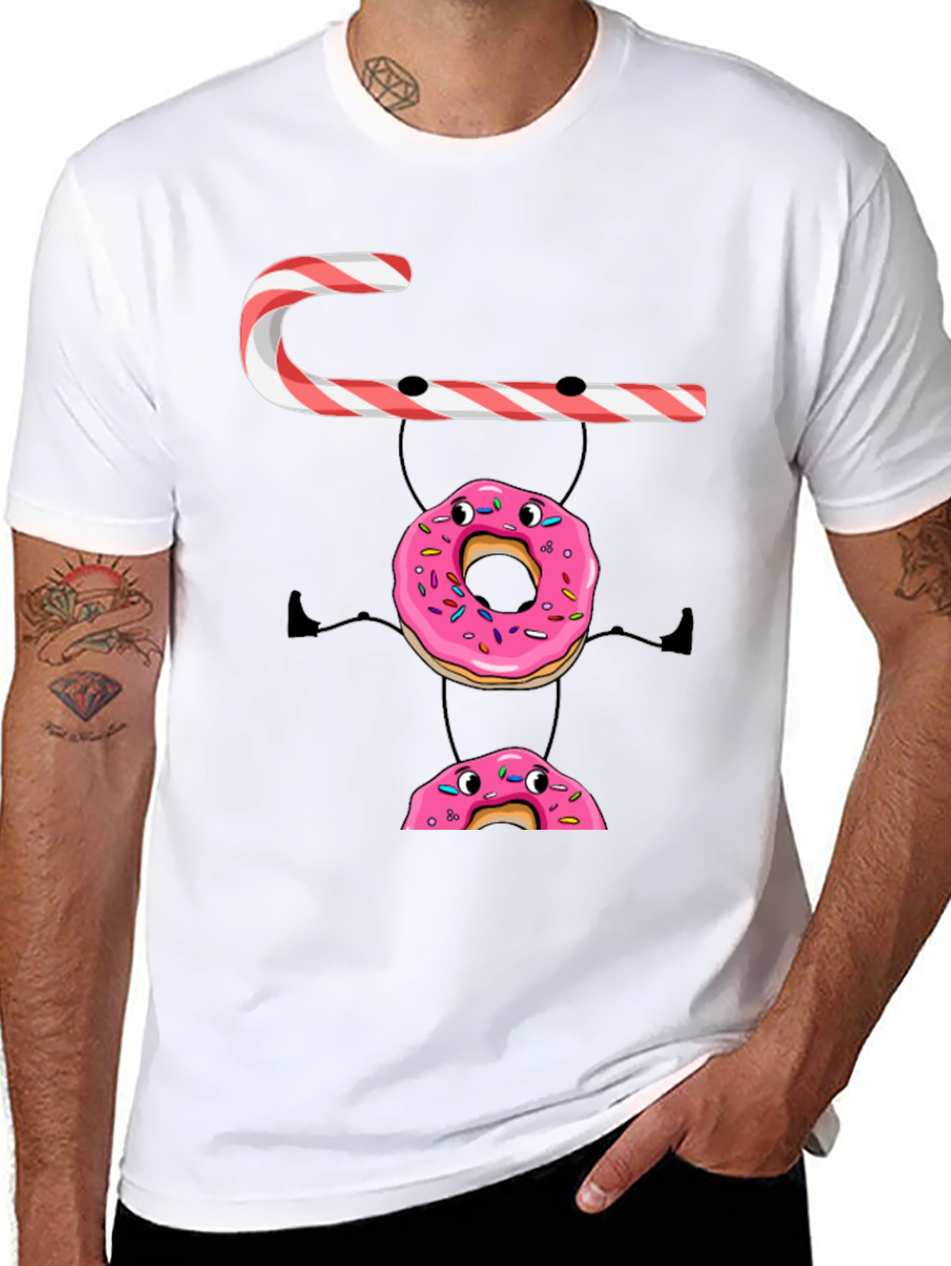 Black Candy Cane Donut Stack T-Shirt view 8