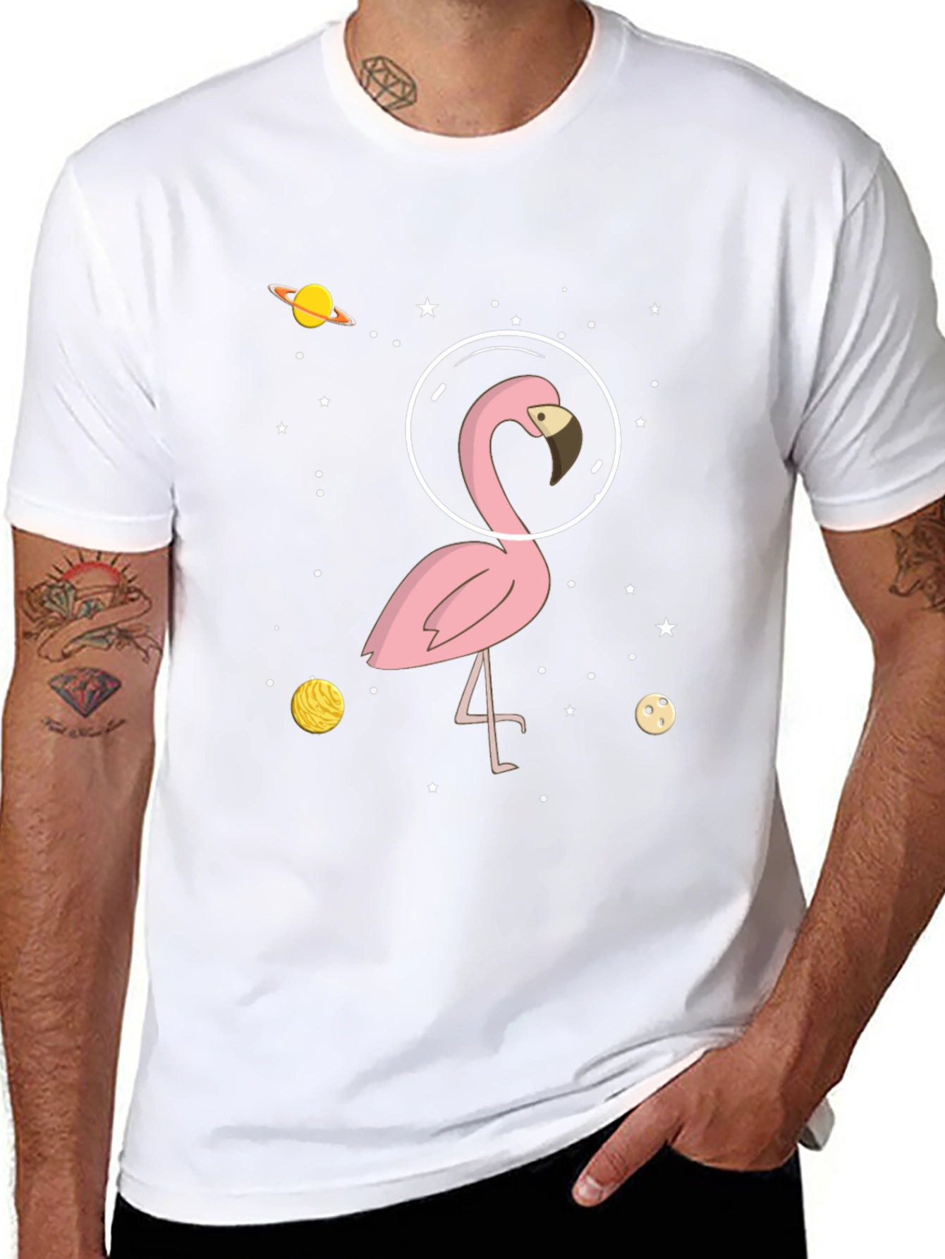 Black Space Flamingo T-Shirt - Men's Black Graphic Tee view 8