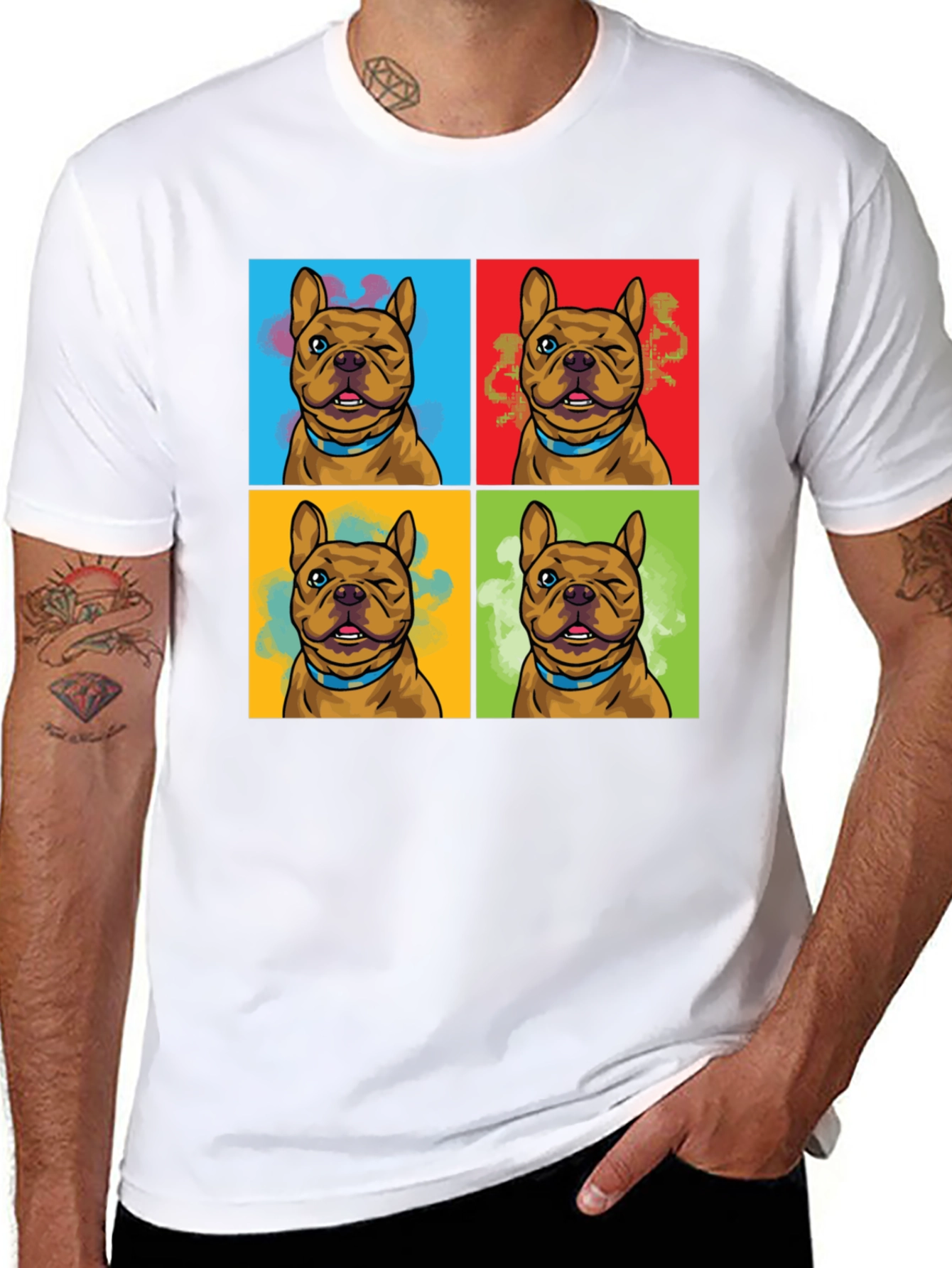 Black Pop Art Bulldog Print T-Shirt view 8