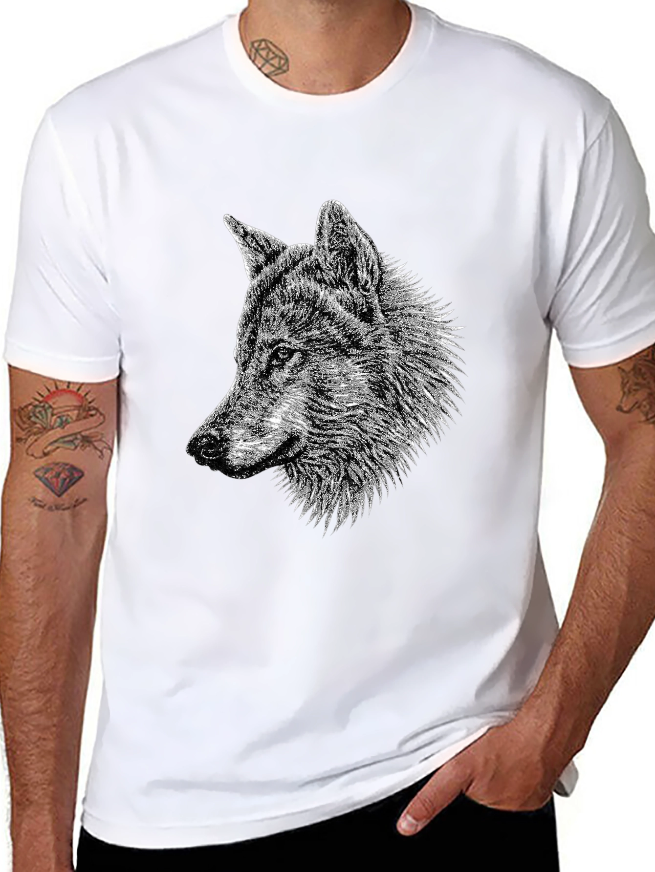 Black Wolf Graphic Tee - Black Cotton T-Shirt view 8