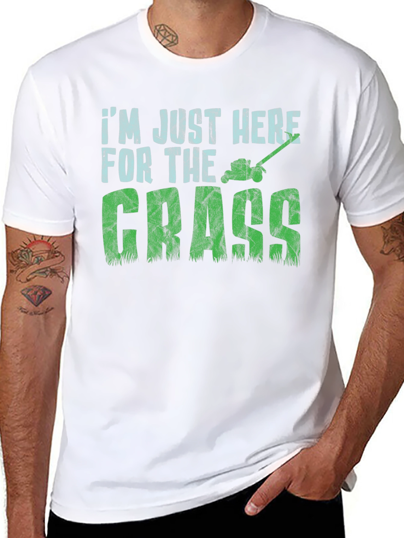 Black I'm Just Here for The Grass T-Shirt - Lawn Care Humor view 8