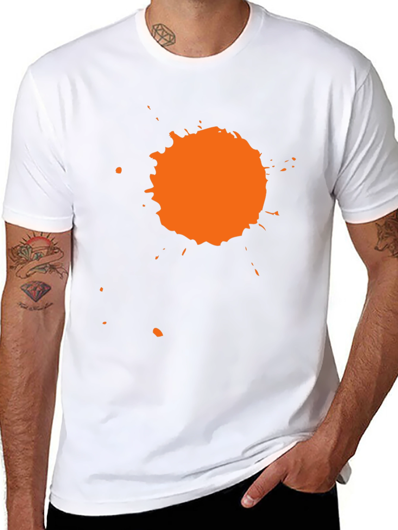 Black Black T-Shirt with Orange Splatter Design view 8