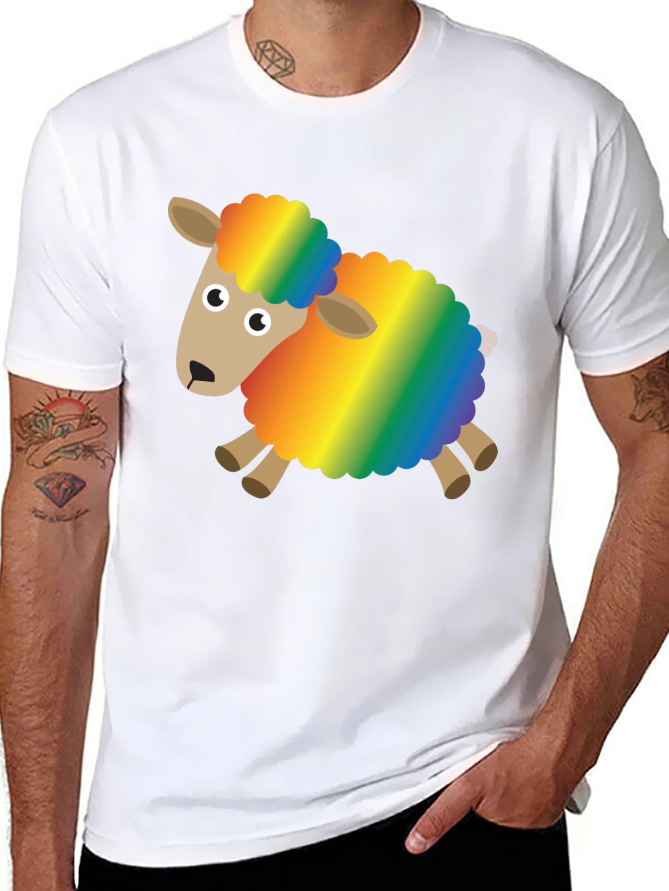 Black Rainbow Sheep Graphic Tee - Fun & Unique Design view 8