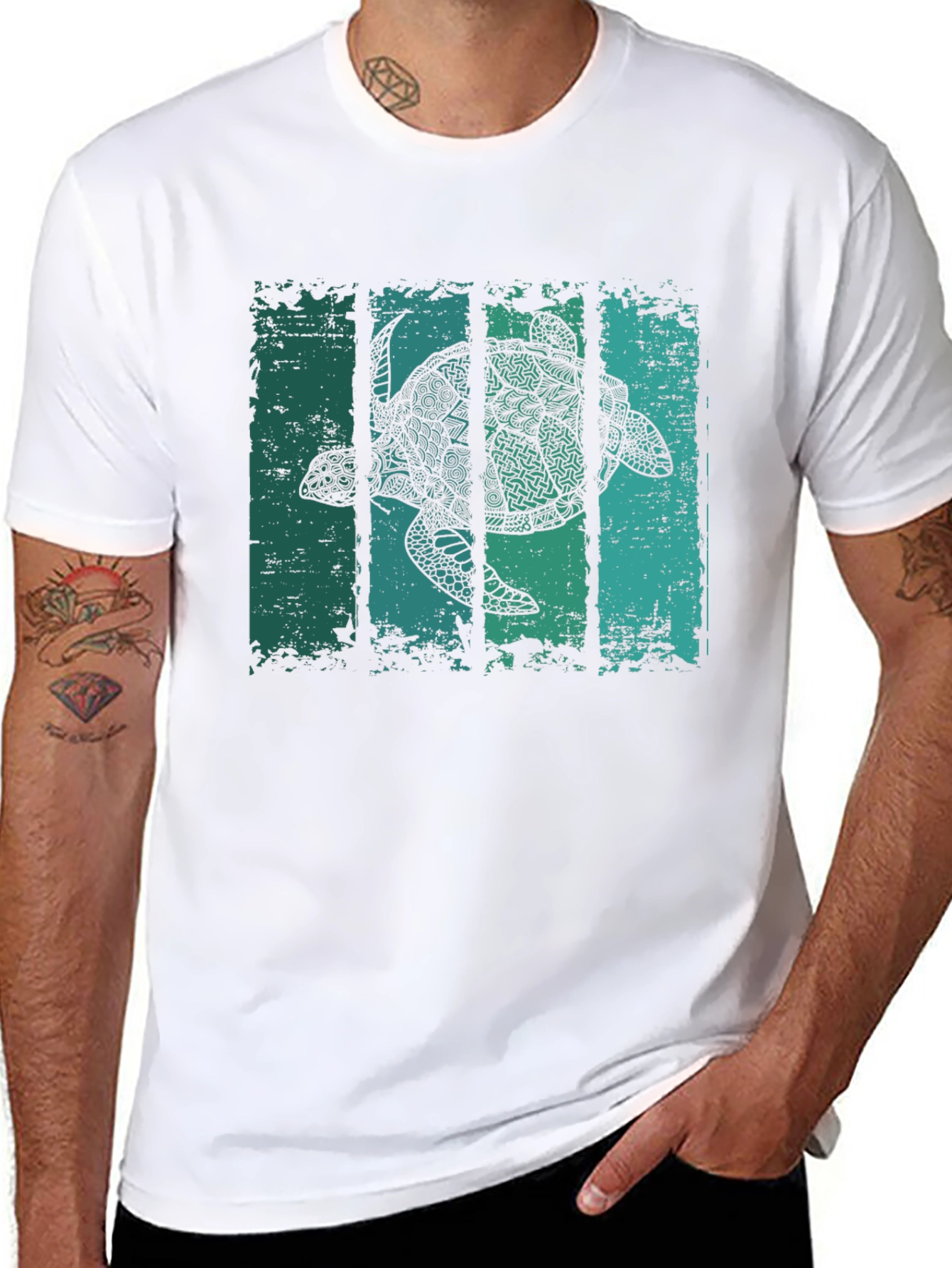 Black Turtle Graphic Print Crew Neck T-Shirt view 8