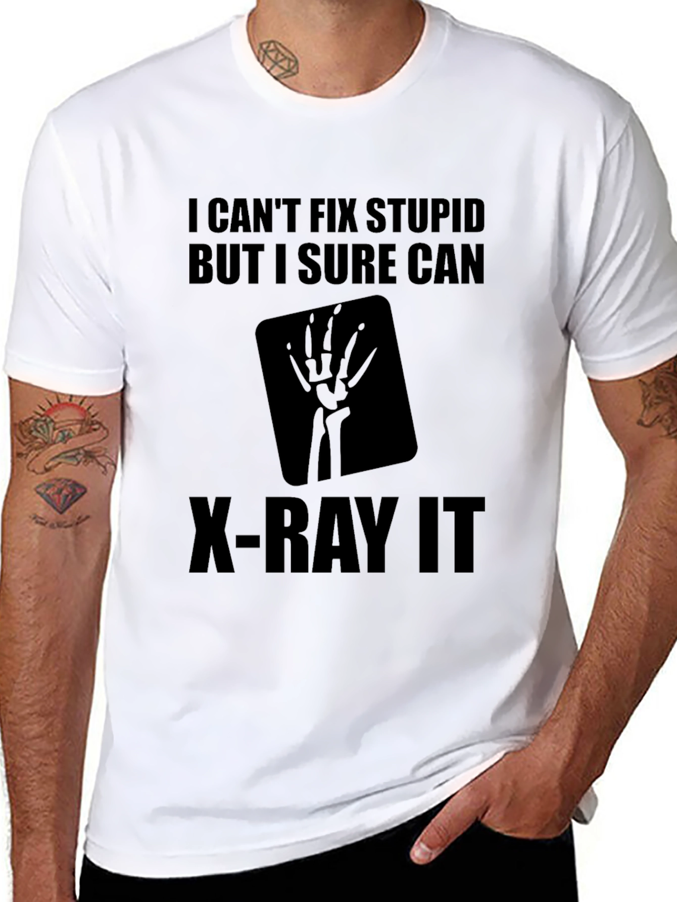 Black Funny X-Ray Tech T-Shirt - "I Can't Fix Stupid" view 8