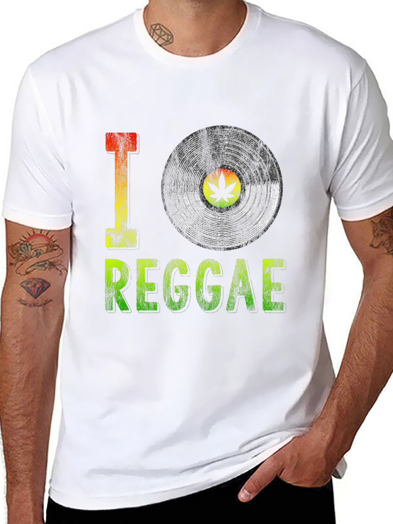 Black I Love Reggae Vinyl Record Graphic Tee - Black view 8