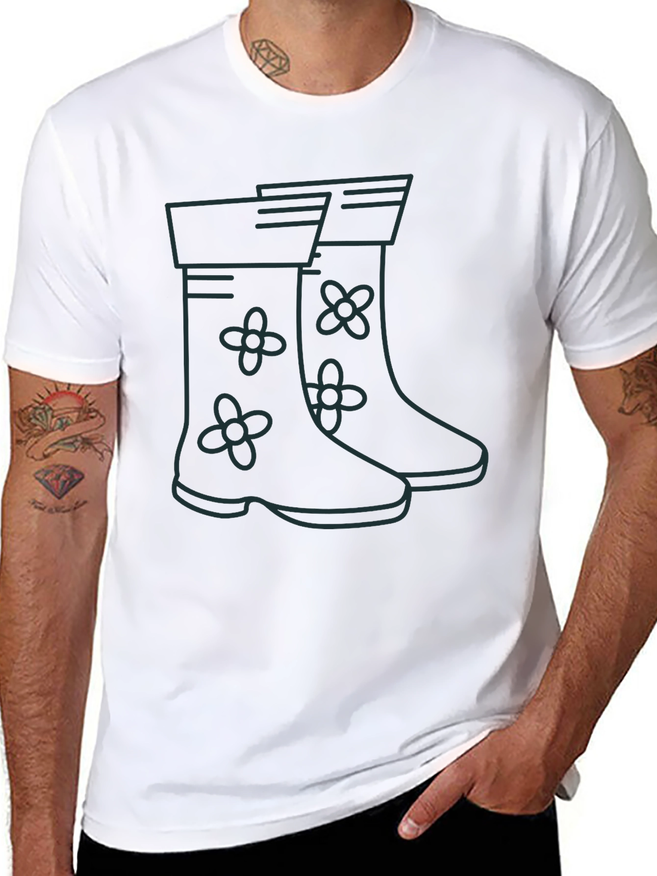 Black Rain Boot Graphic Tee - Black Unisex T-Shirt view 8