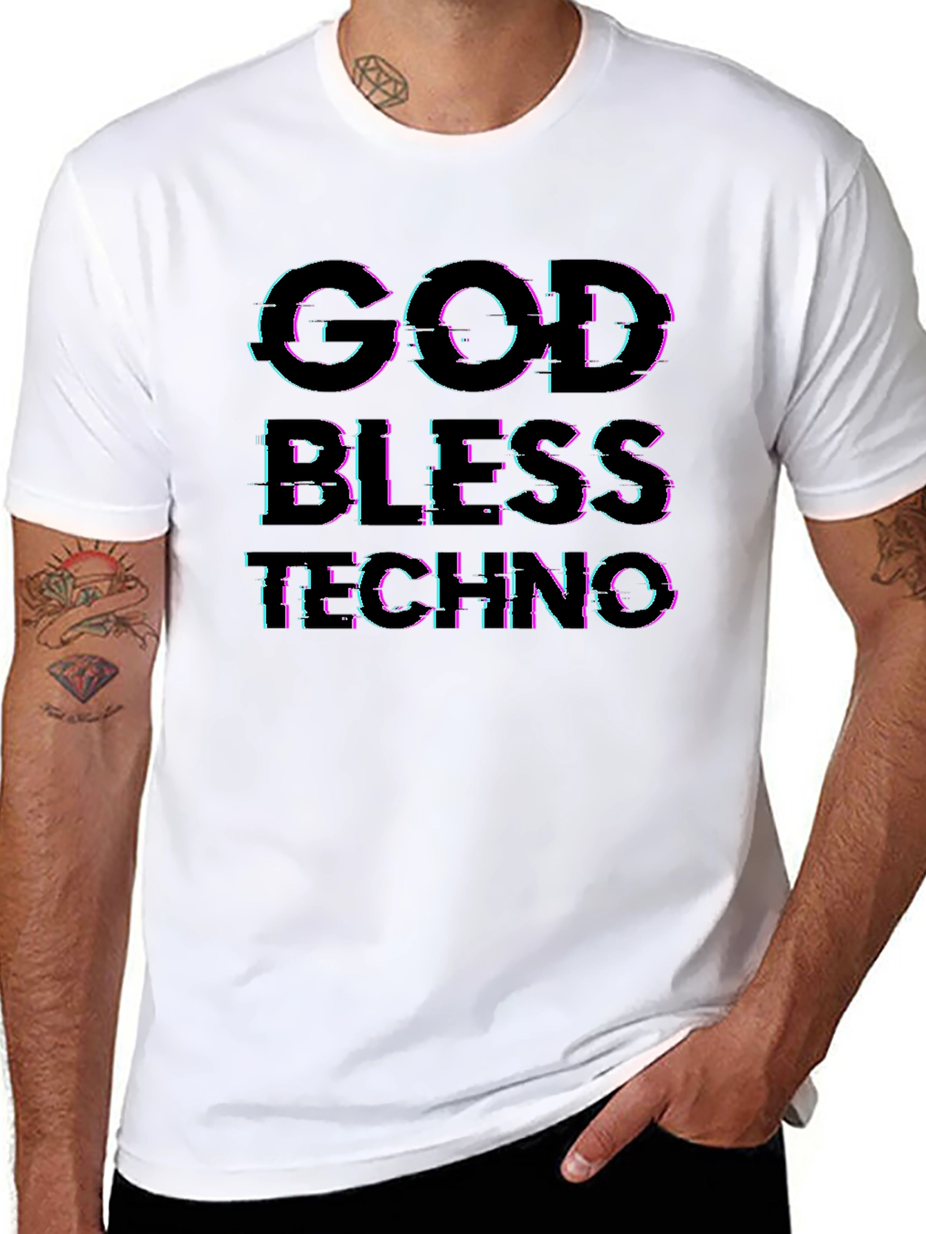 Black God Bless Techno Glitch Tee view 8