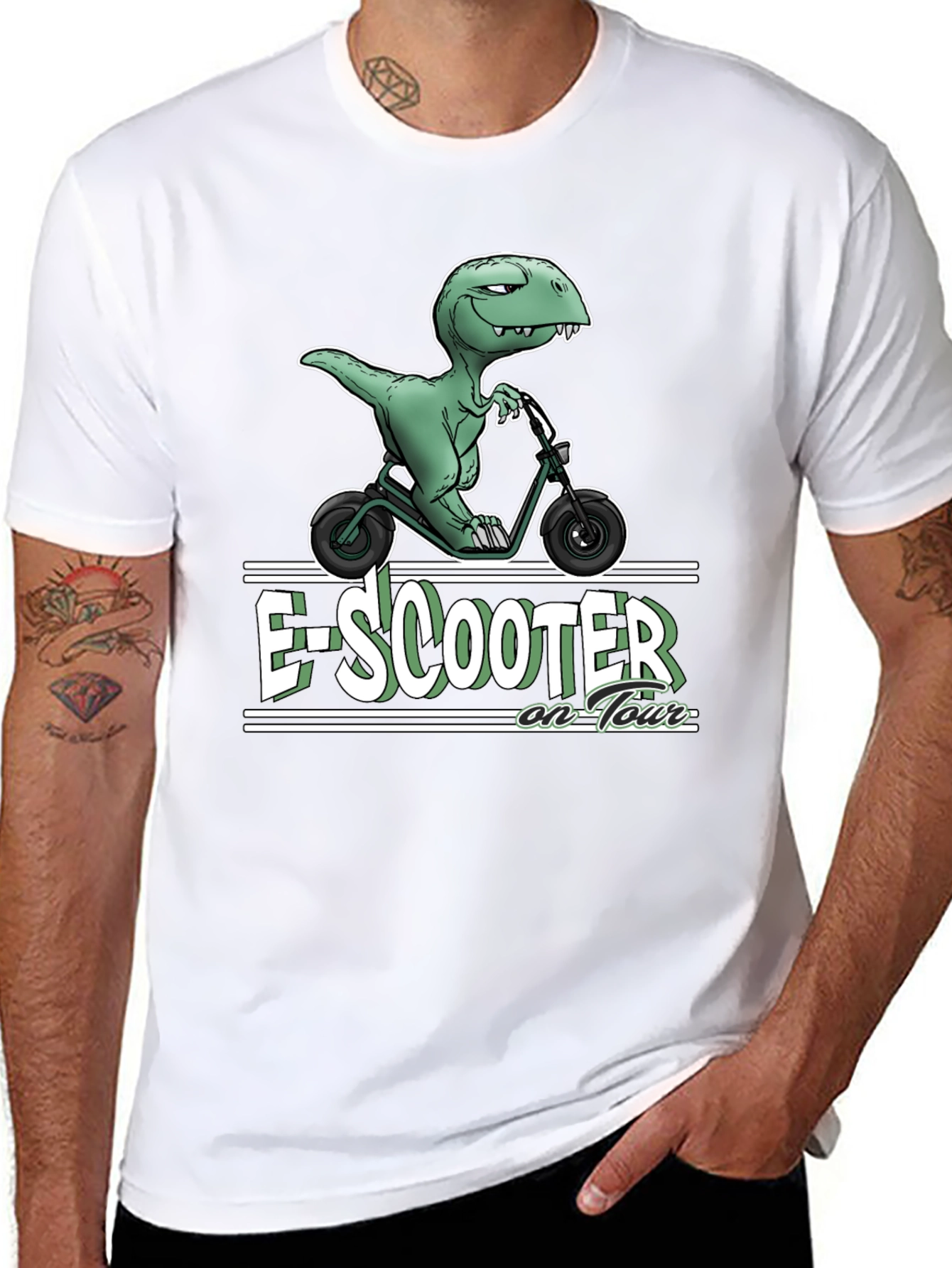 Black E-Scooter Dinosaur T-Shirt - On Tour view 8