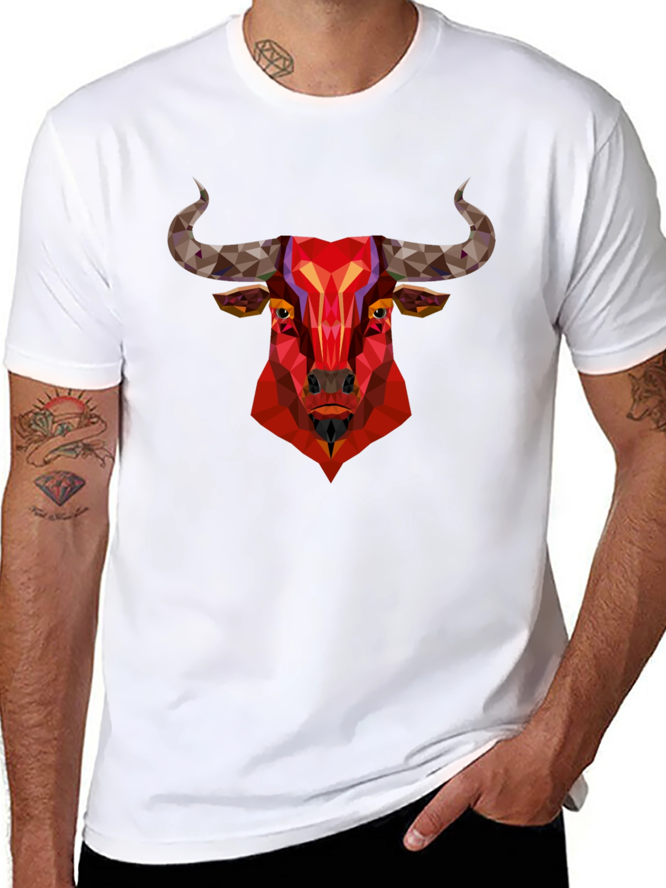 Black Geometric Bull Graphic Tee - Bold Statement Shirt view 8