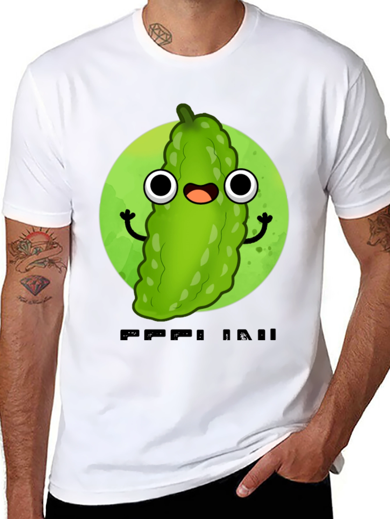 Black Funny Pickle Cartoon Black T-Shirt view 8