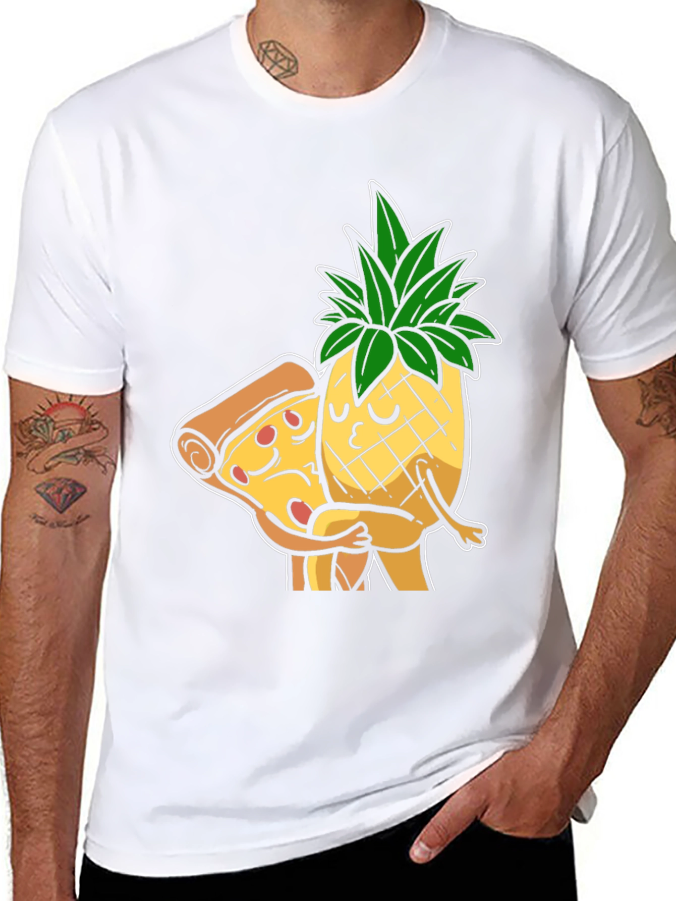 Black Pizza & Pineapple Hugs Graphic T-Shirt view 8