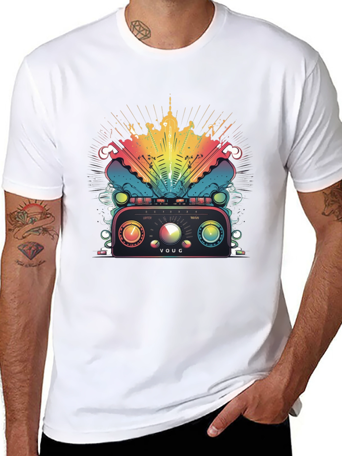 Black Retro Radio T-Shirt - Colorful Graphic Tee view 8