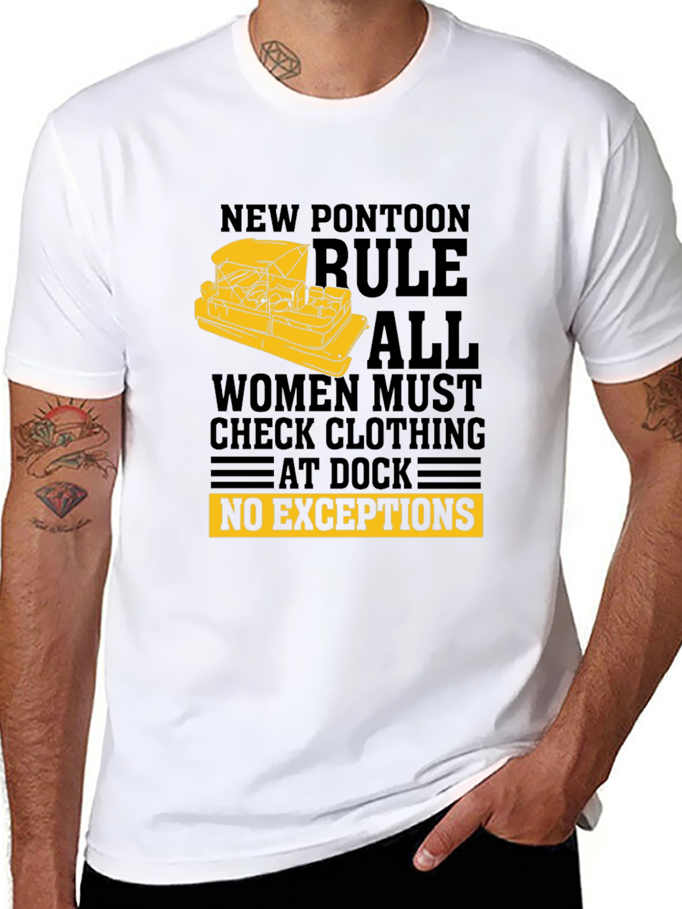 Black New Pontoon Rules T-Shirt - Funny Boat Apparel view 8