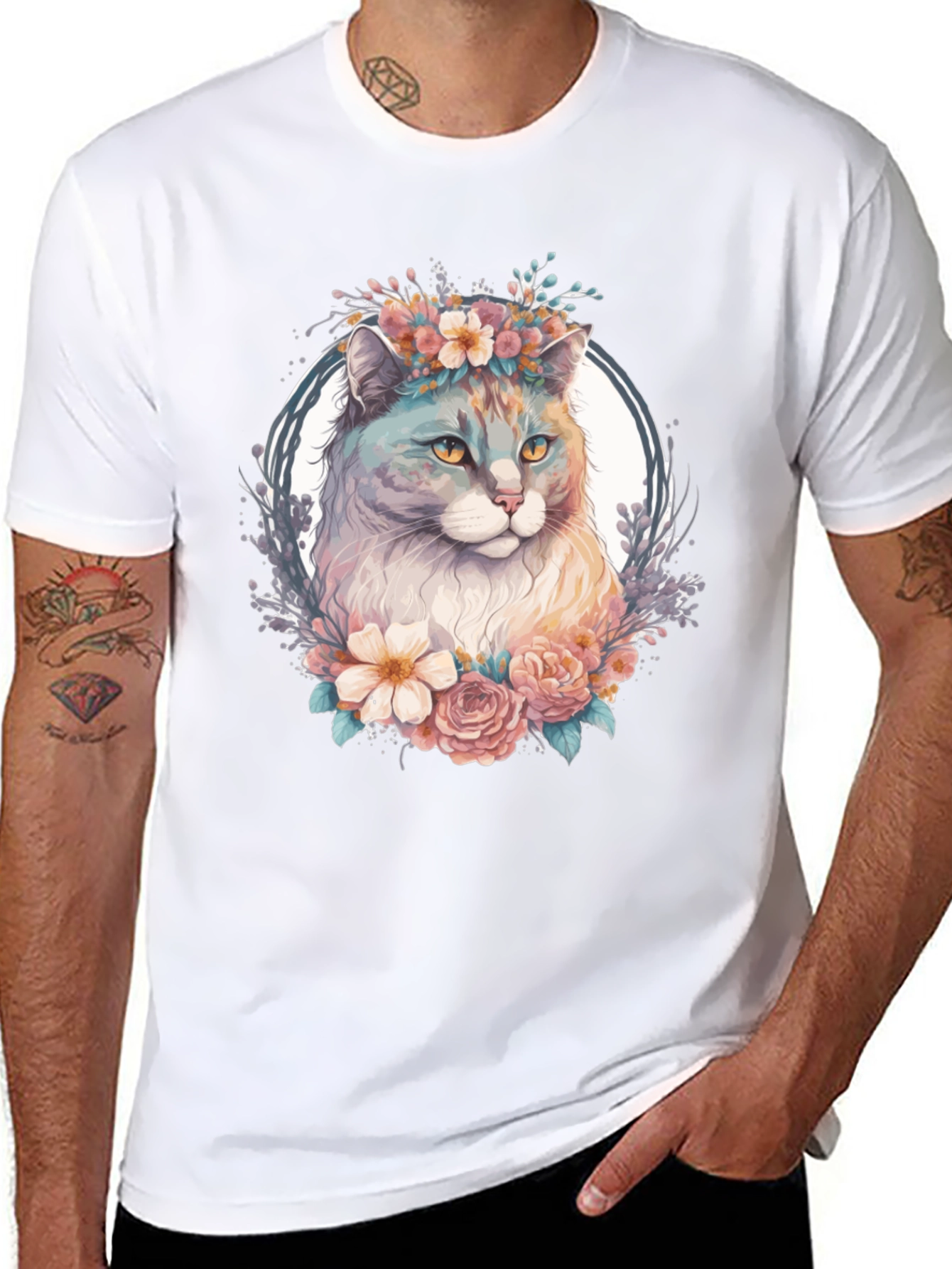 Black Floral Cat Graphic T-Shirt view 8