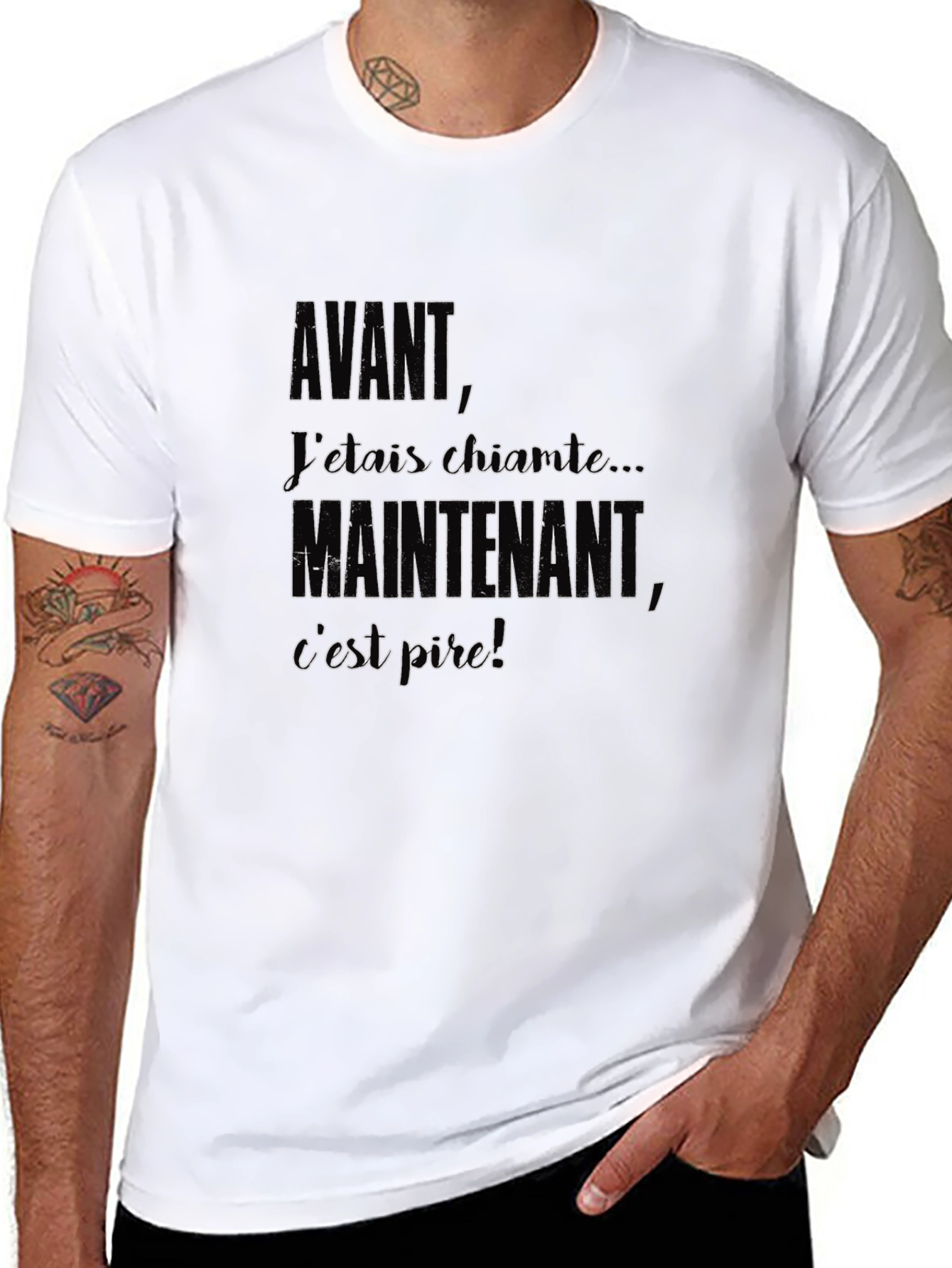 Black Avant Maintenant T-Shirt - Funny French Saying view 8