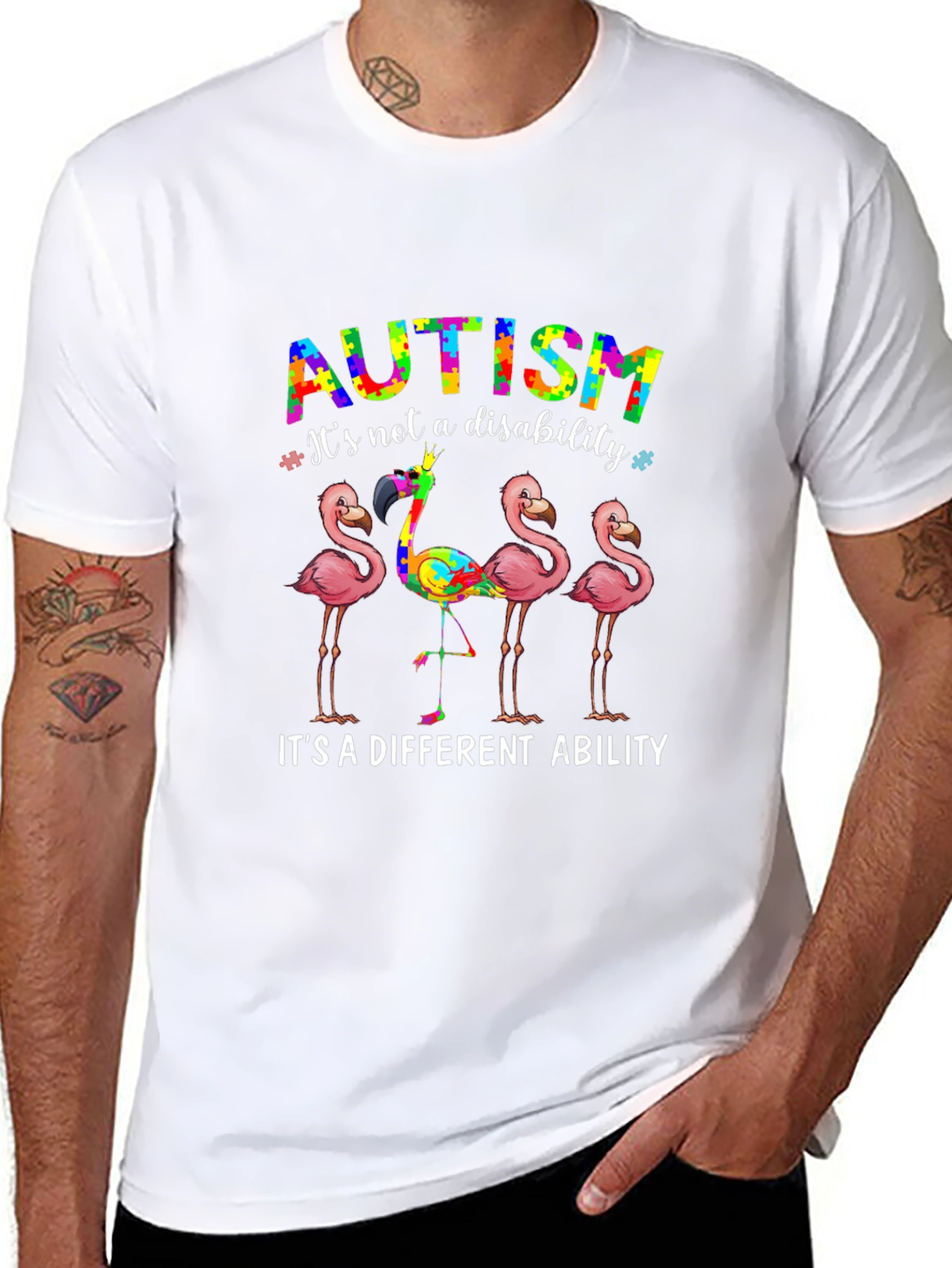 Black Autism Awareness Flamingo Graphic T-Shirt view 8