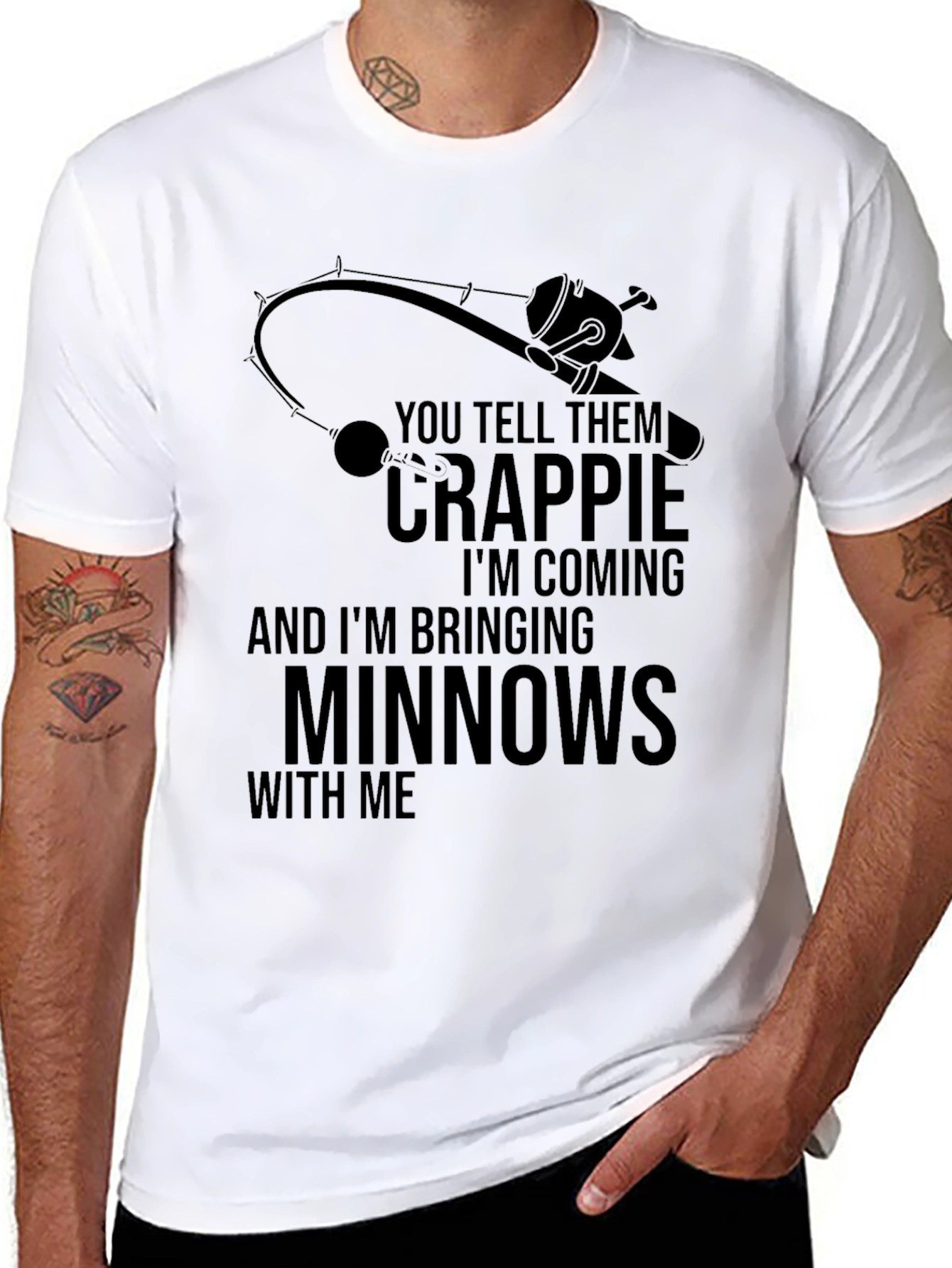 Black Crappie Fishing T-Shirt - Minnows & Rod Graphic view 8