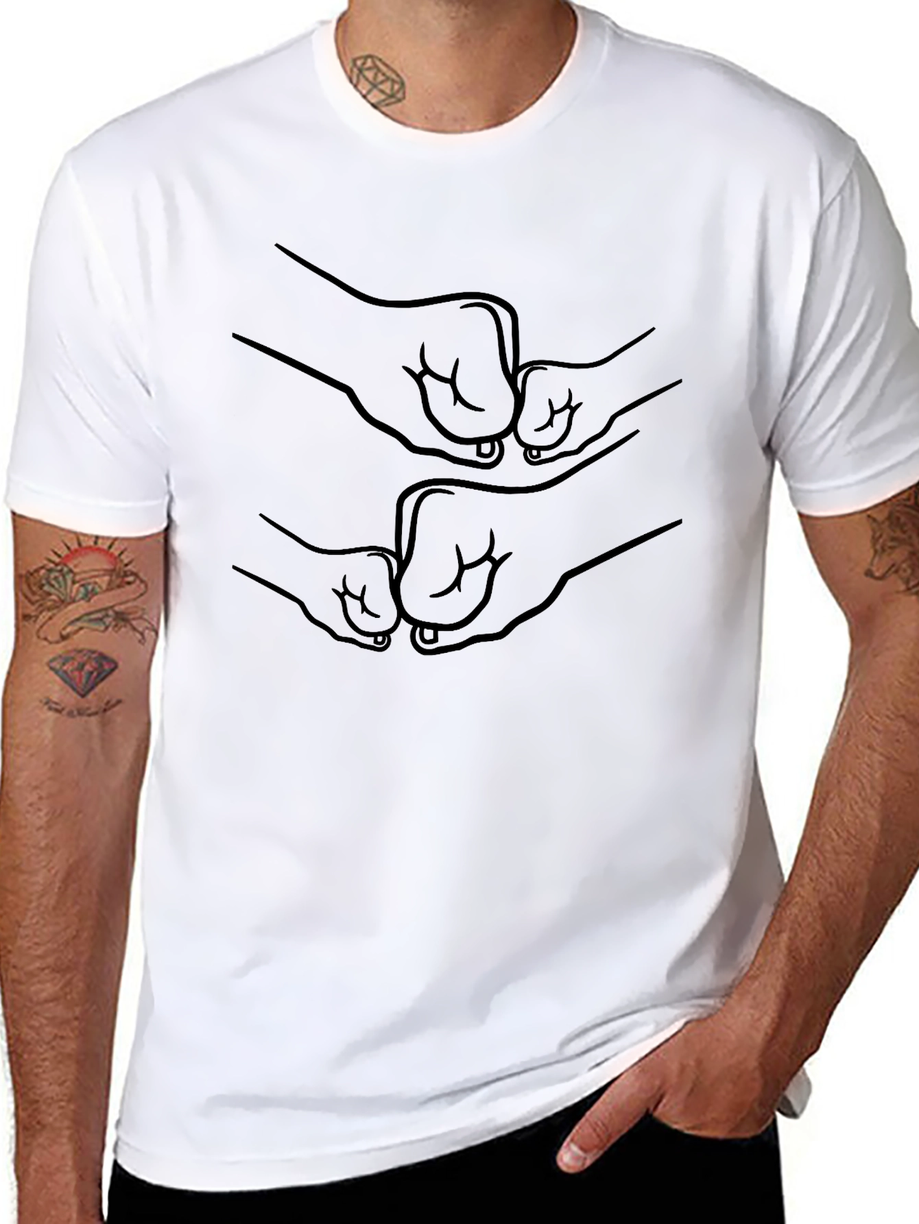 Black Fist Bump Graphic Black T-Shirt view 8