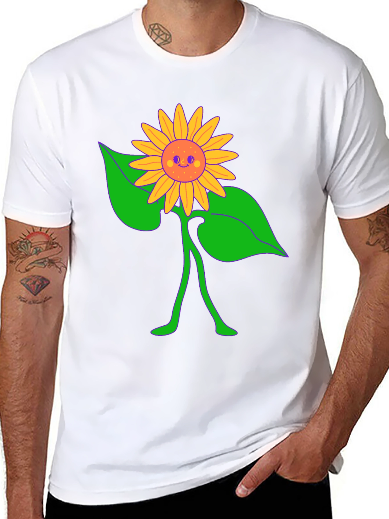 Black Groovy Sunflower Graphic Tee - Black Cotton Comfort view 8