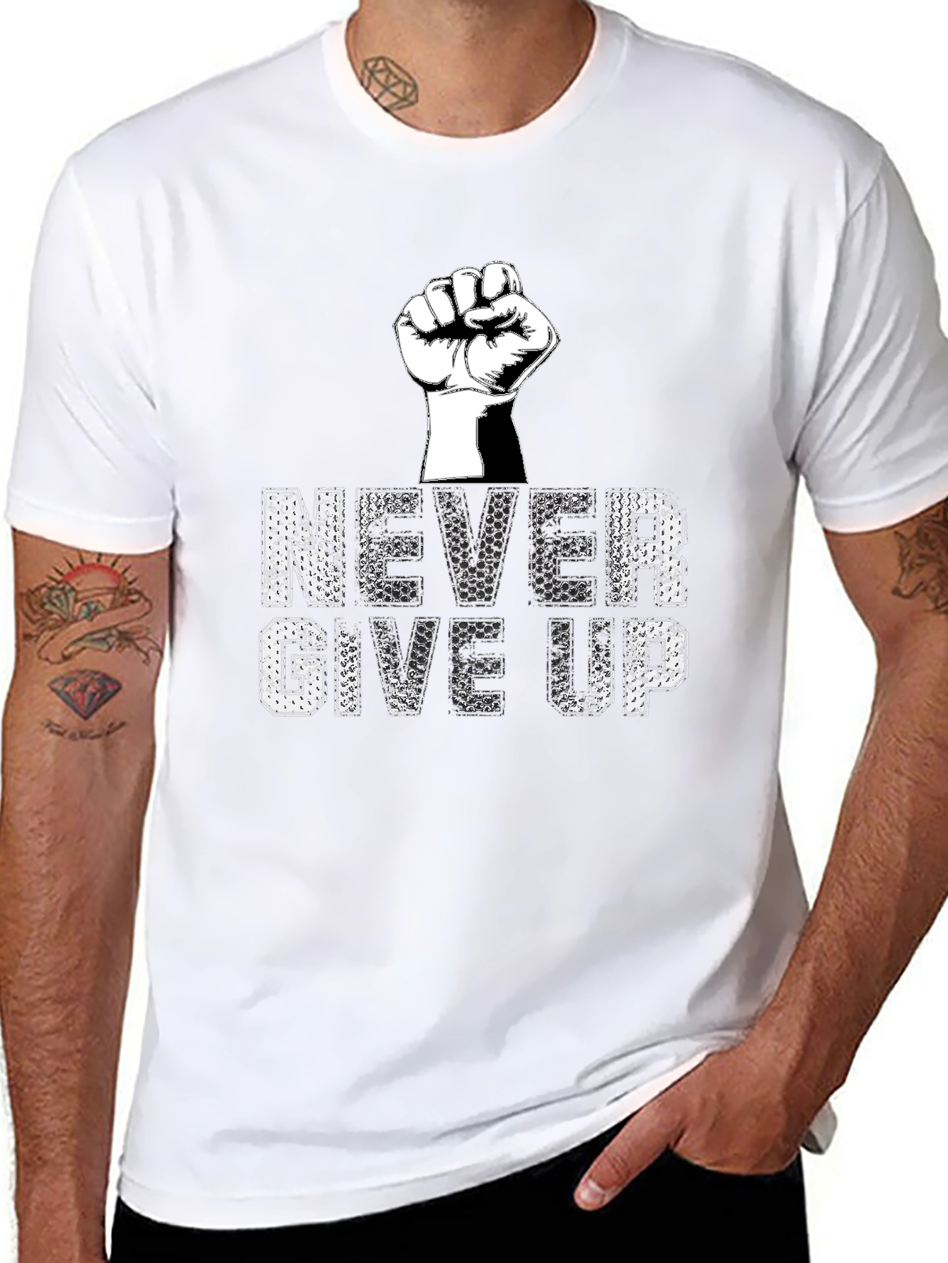 Black Never Give Up Graphic Tee - Motivational T-Shirt view 8