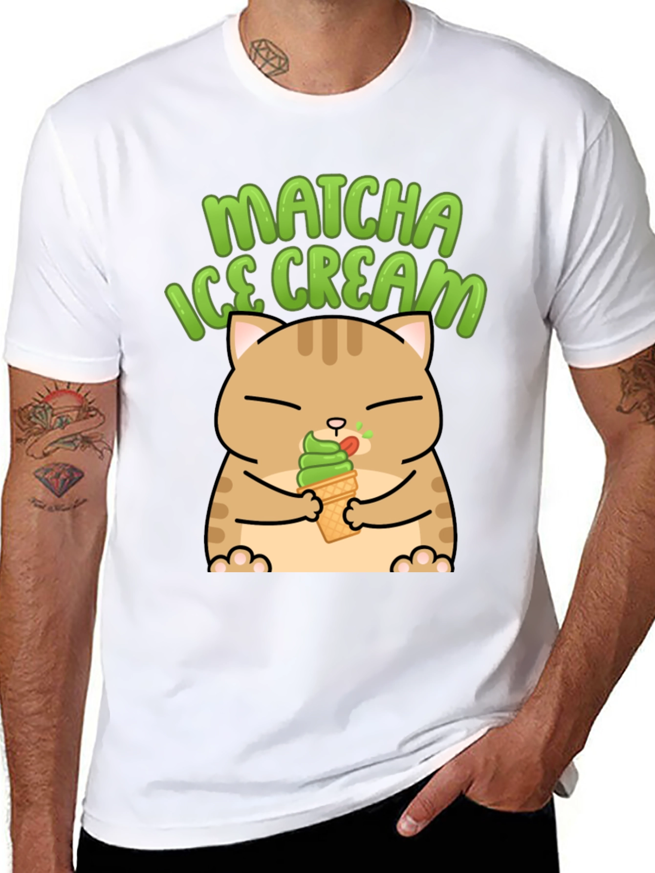 Black Matcha Ice Cream Cat Graphic T-Shirt view 8