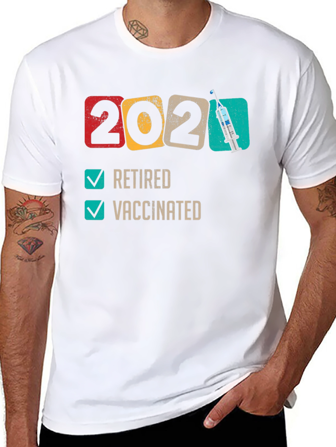 Black Retired & Vaccinated 2021 T-Shirt view 8