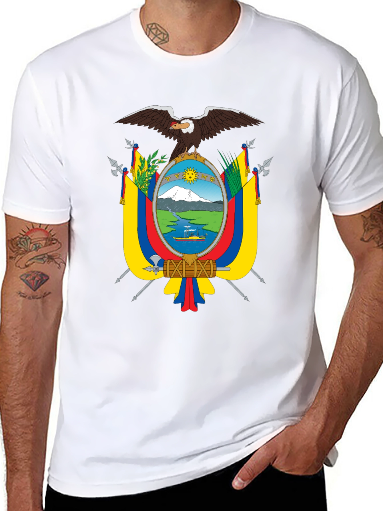 Black Ecuador Flag Eagle Crest Black T-Shirt view 8