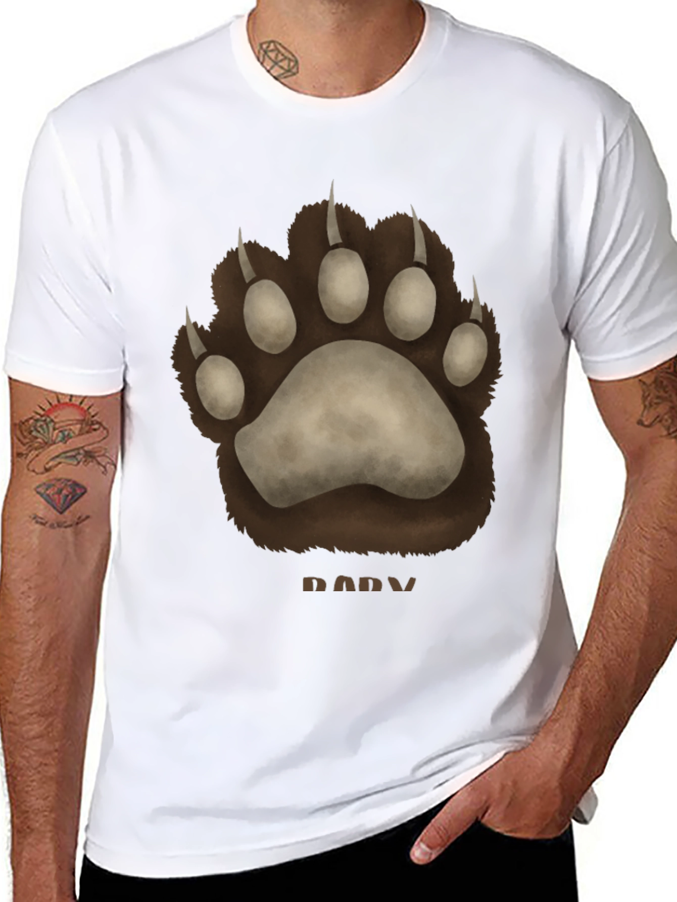 Black Bear Paw Print Black T-Shirt view 8
