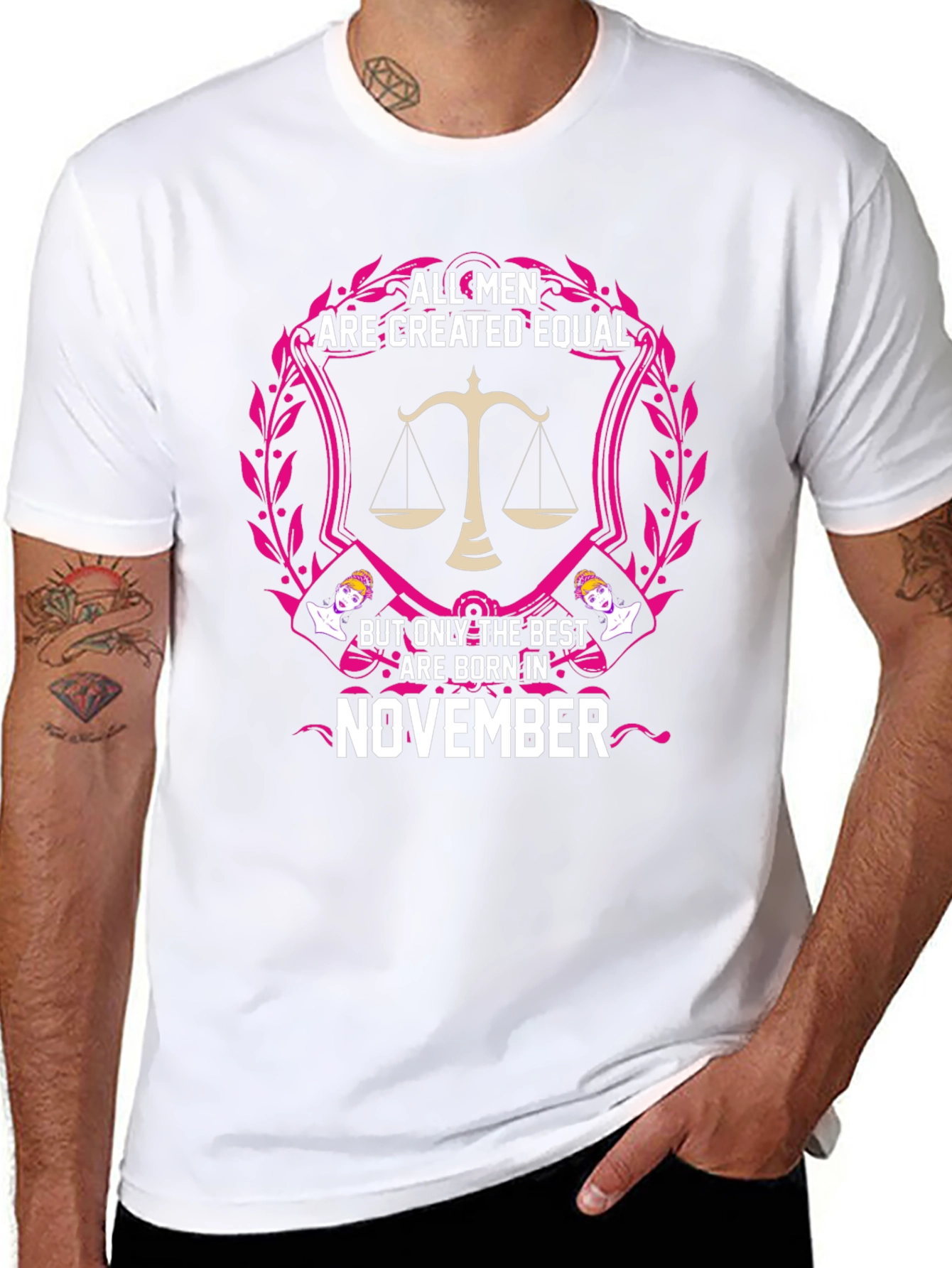 Black All Men Are Created Equal - November Birthday T-Shirt view 8