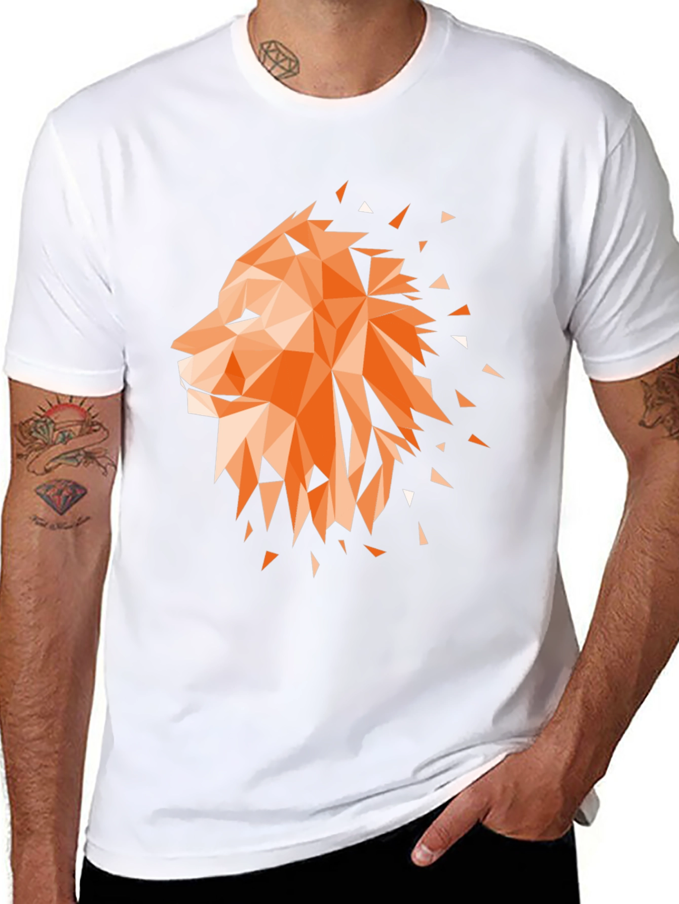 Black Geometric Lion Graphic Tee - Stylish Men's Black T-Shirt view 8